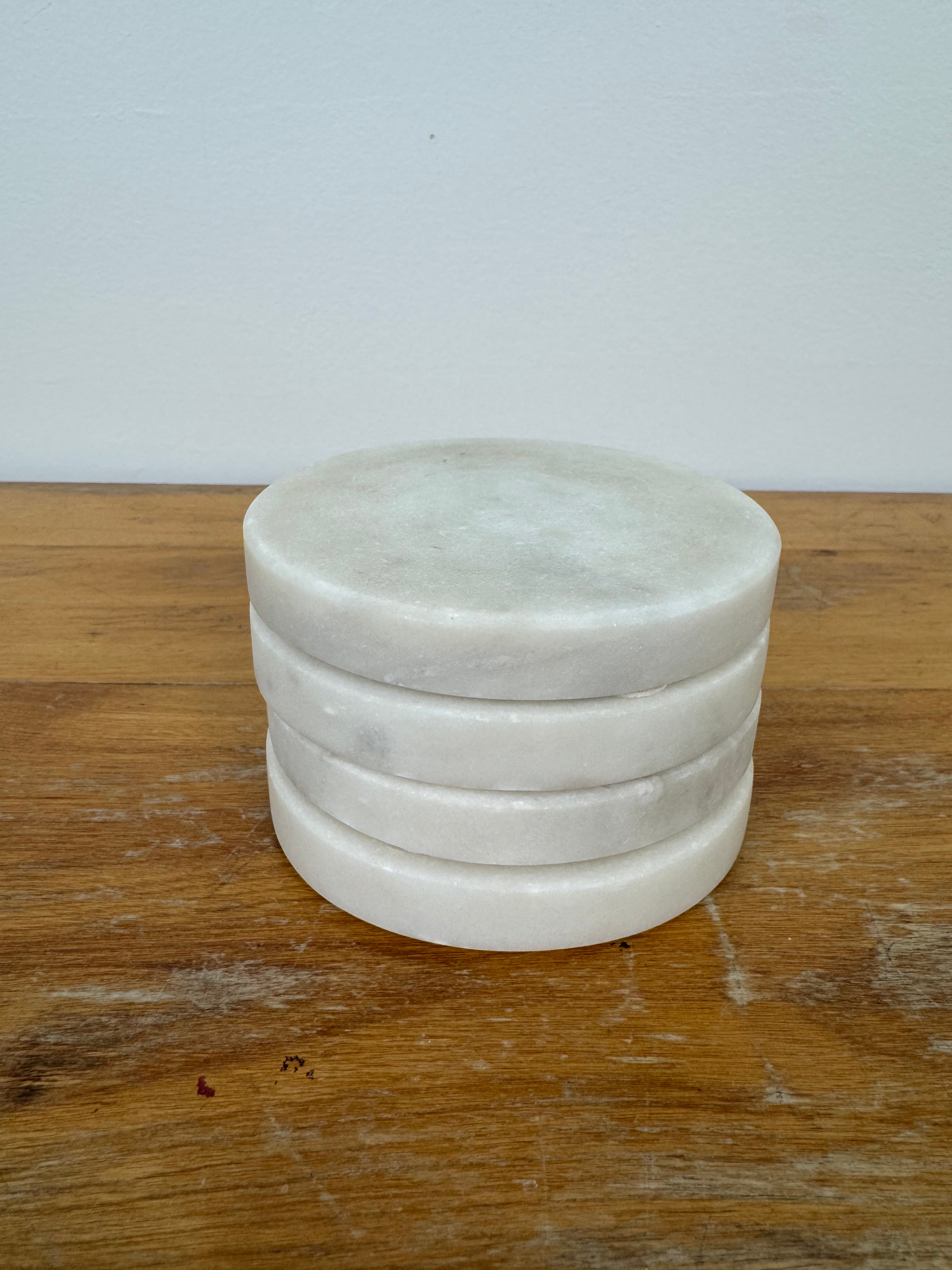 White Honed Marble Coaster Set of 4
