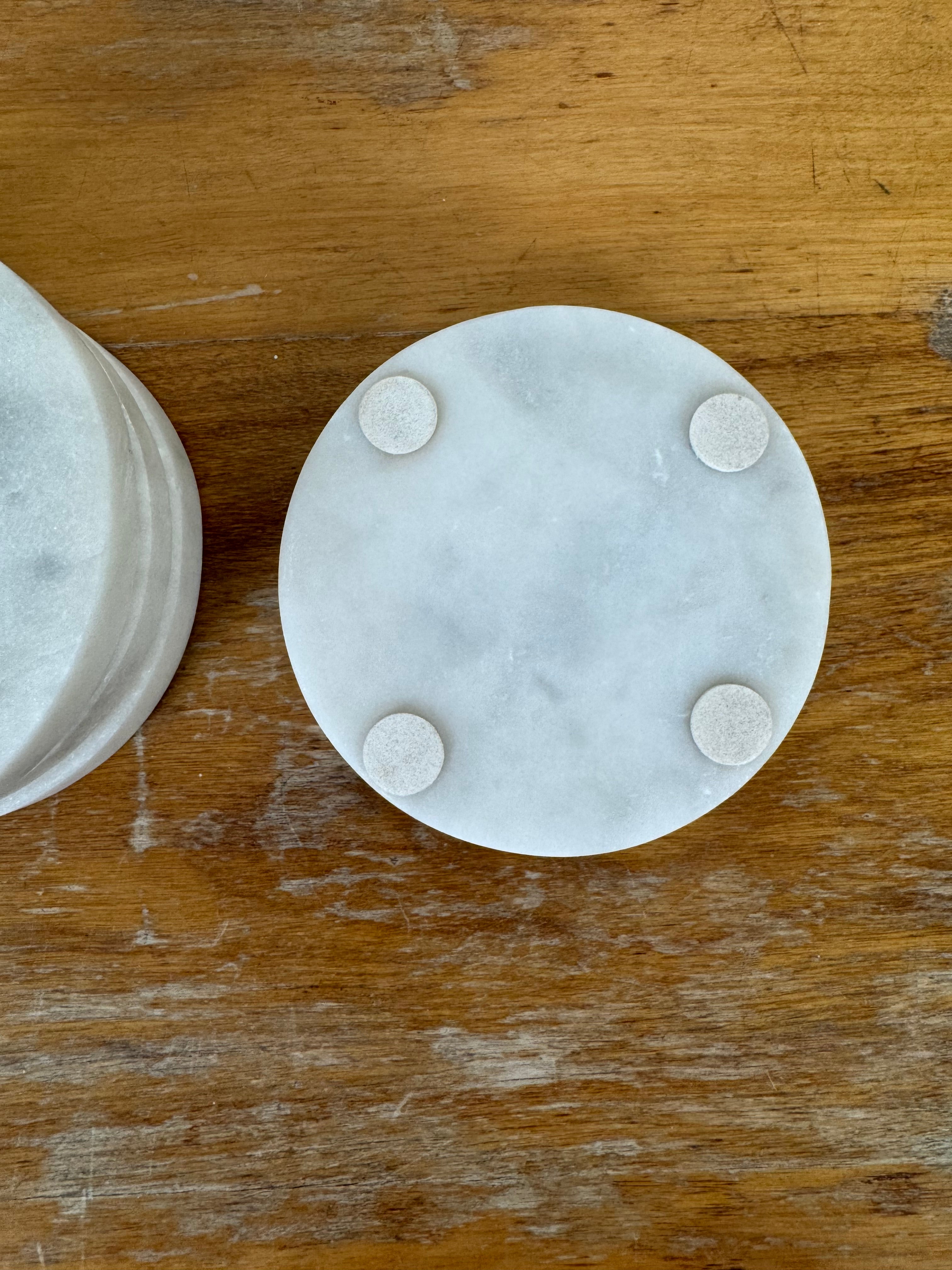 White Honed Marble Coaster Set of 4