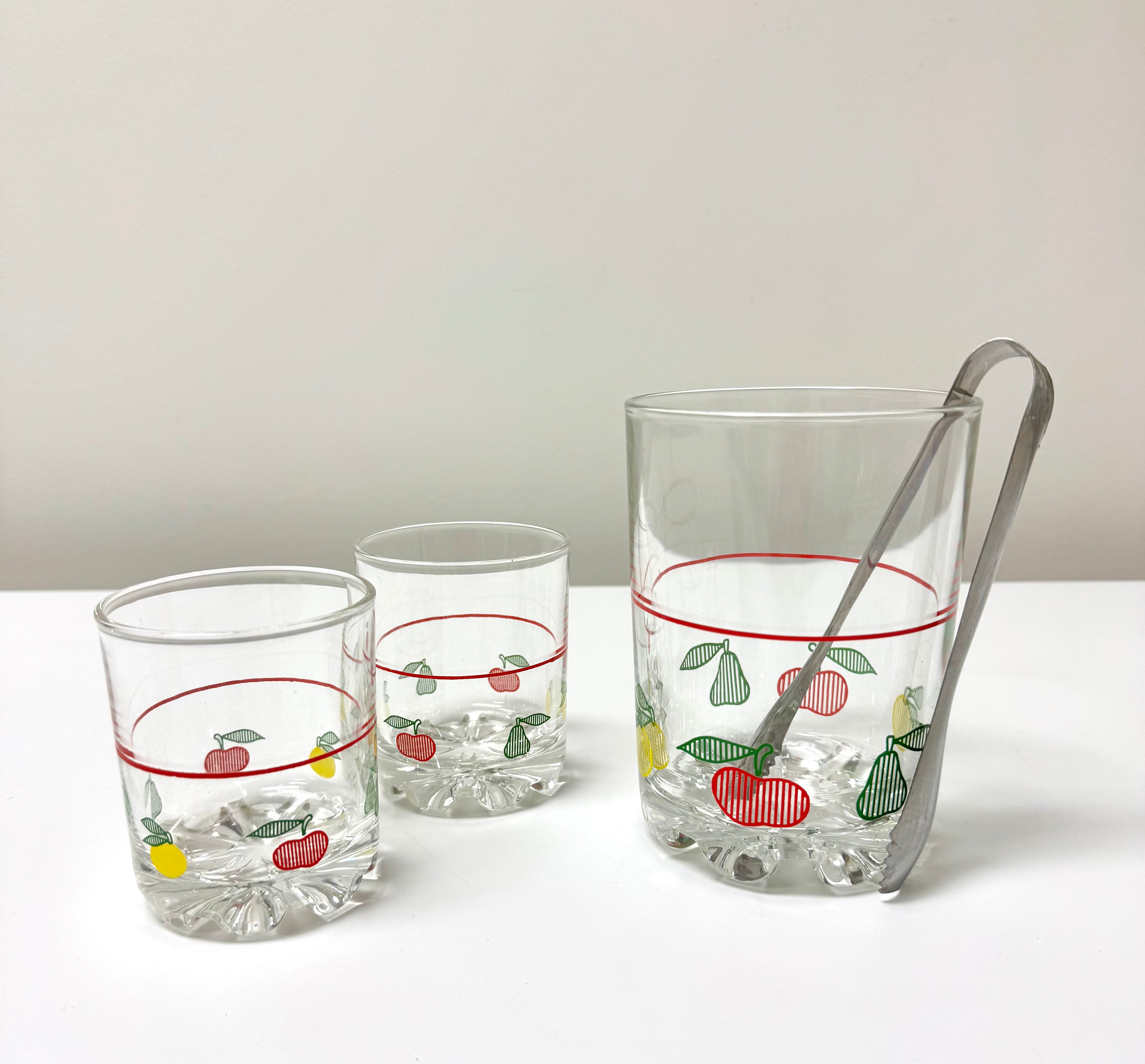 Vintage MCM Small Ice Bucket Set with Tongs & Two Glasses
