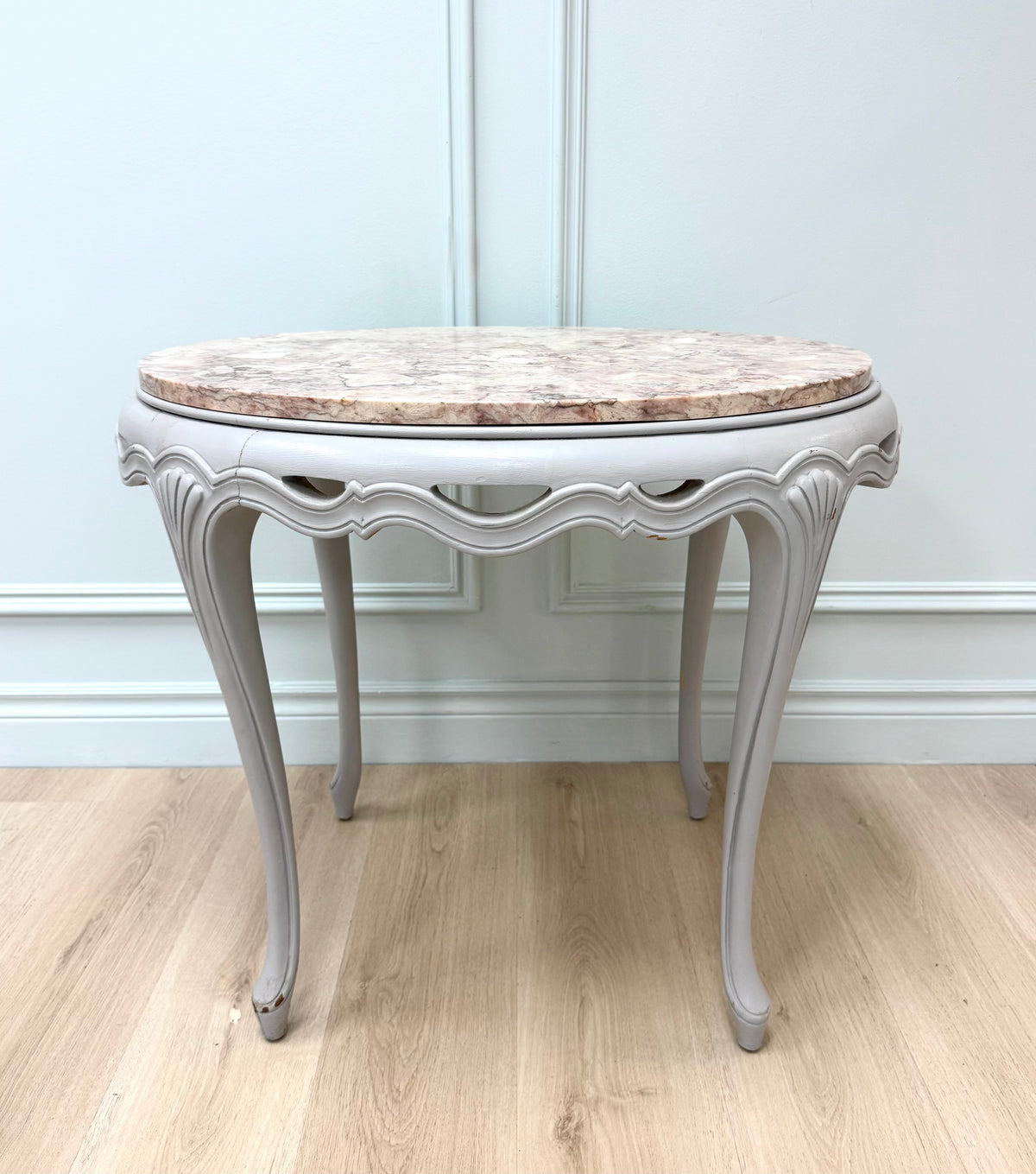 Gray Provincial Table with Pink Marble Top