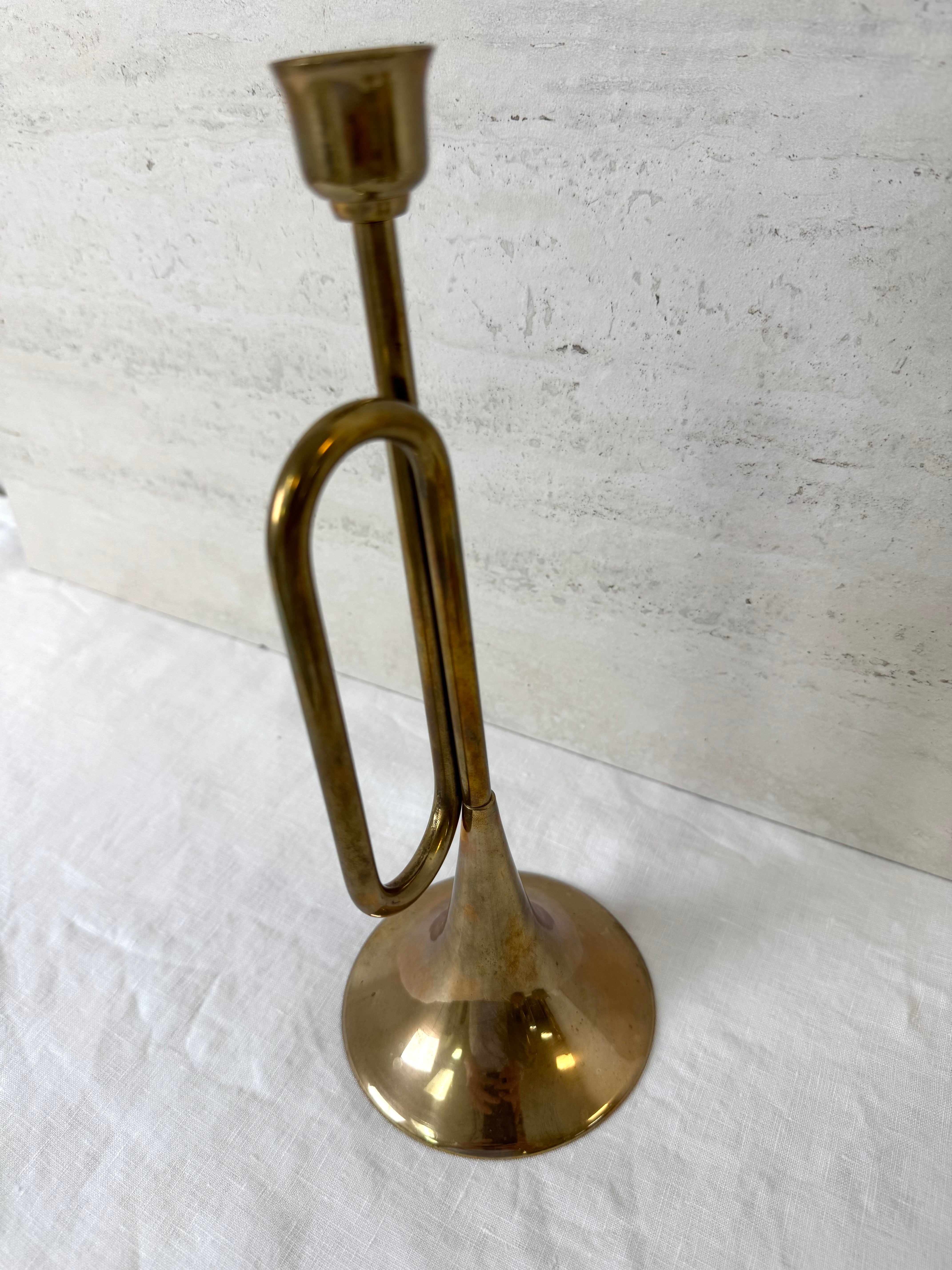 Vintage Brass Bugle Candle Holder