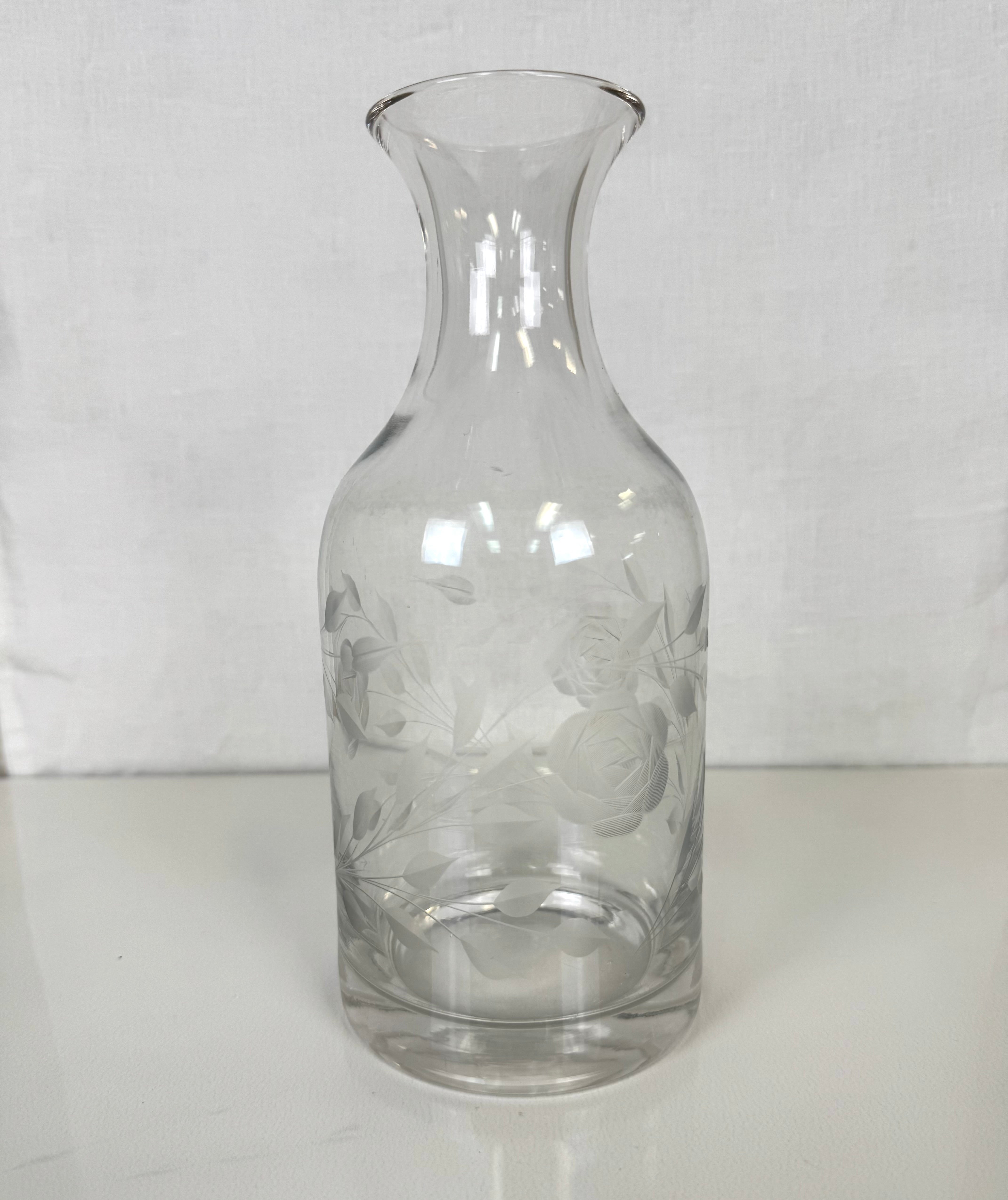 Etched Glass Carafe with Roses