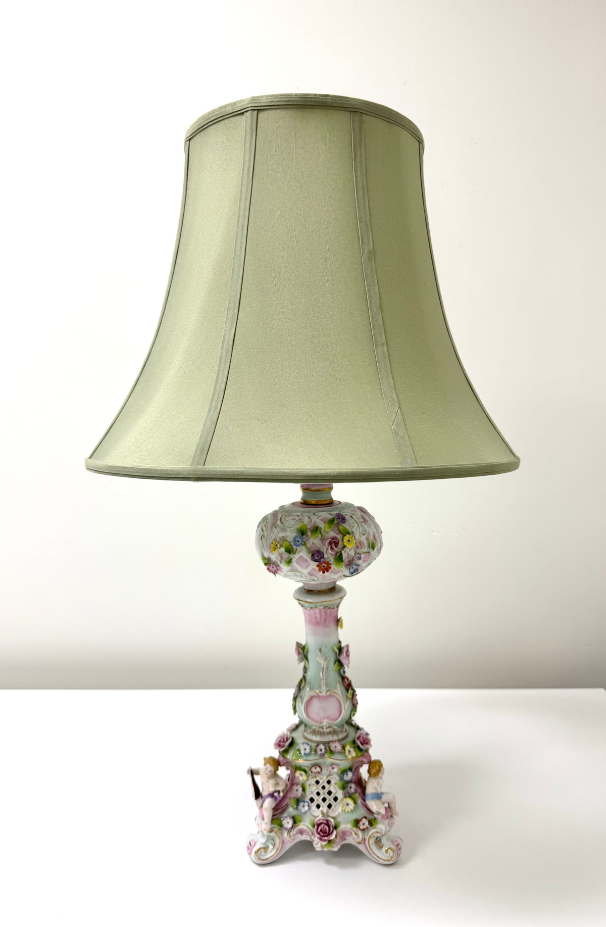 Vintage Dresden Rococo Porcelain Cherub Lamp