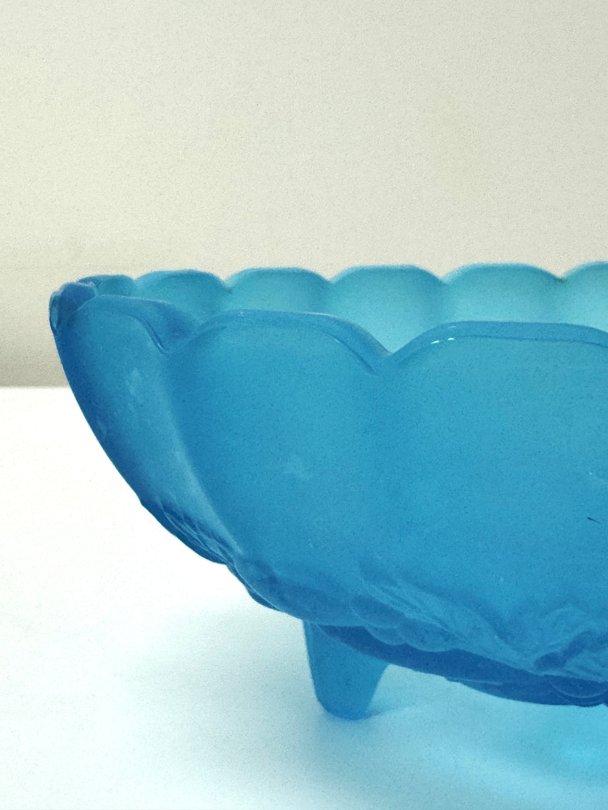 Vintage Aqua Blue Satin Glass Footed Bowl