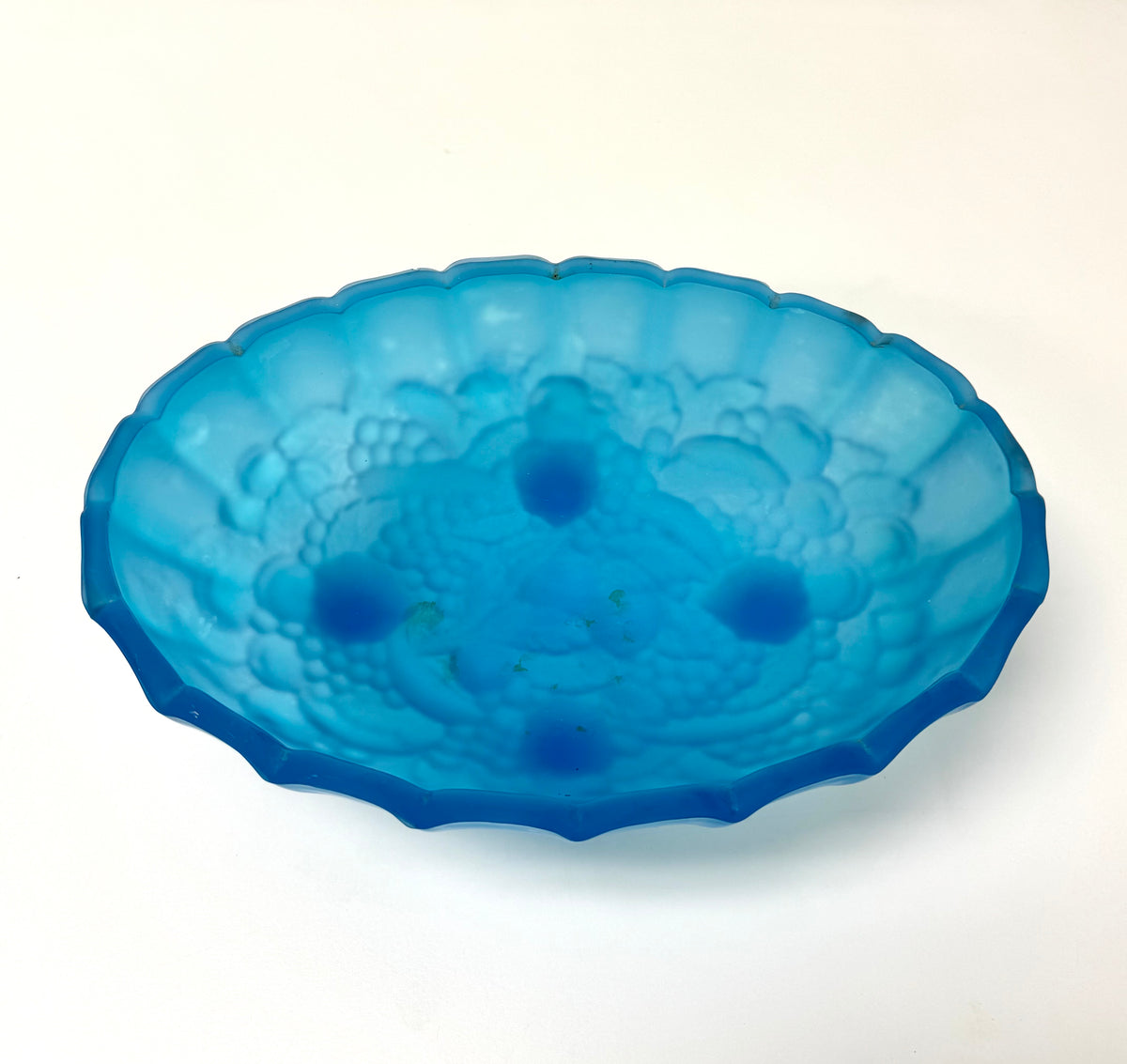 Vintage Aqua Blue Satin Glass Footed Bowl