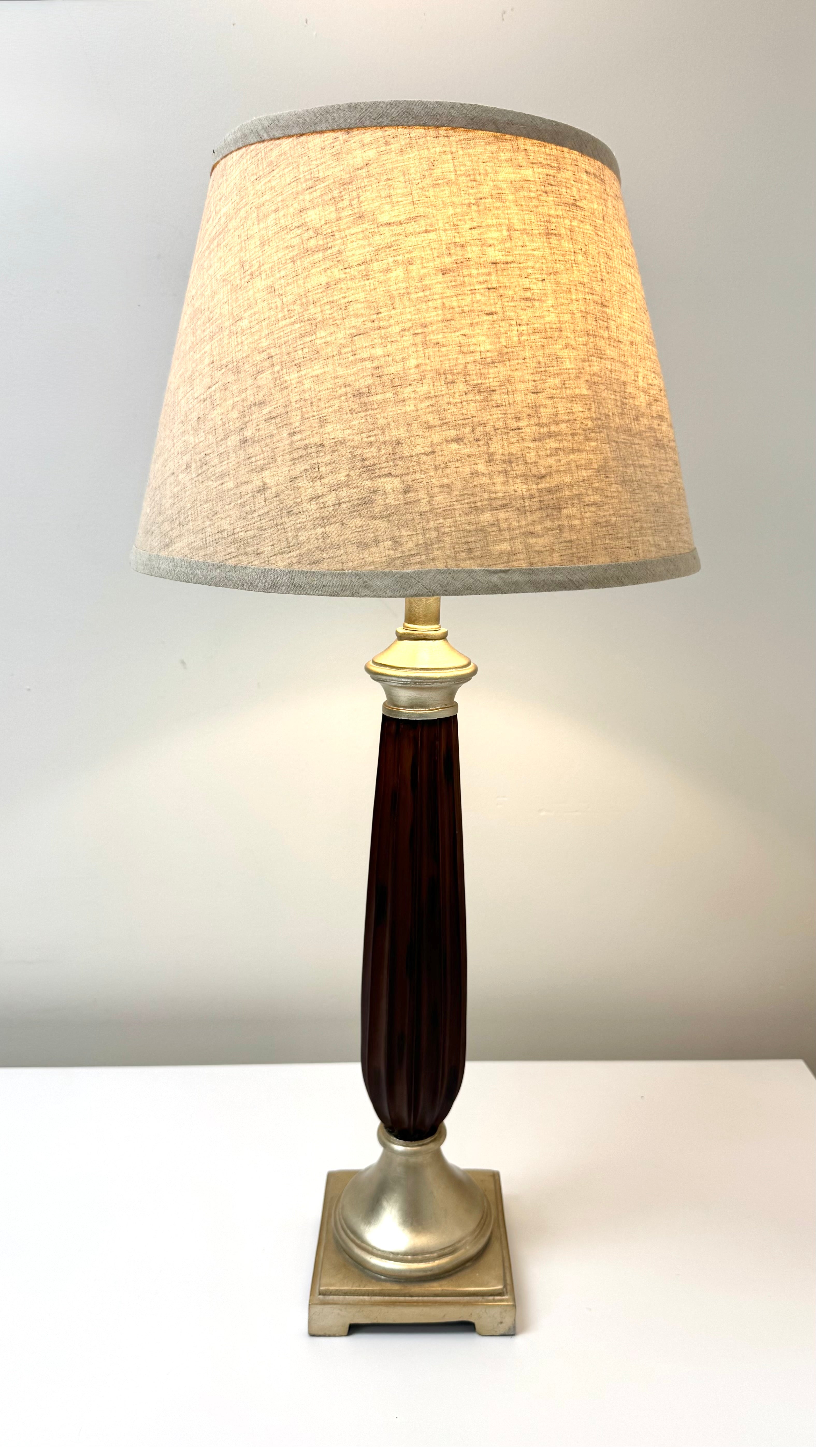 Dark Wood Fluted Column Lamp