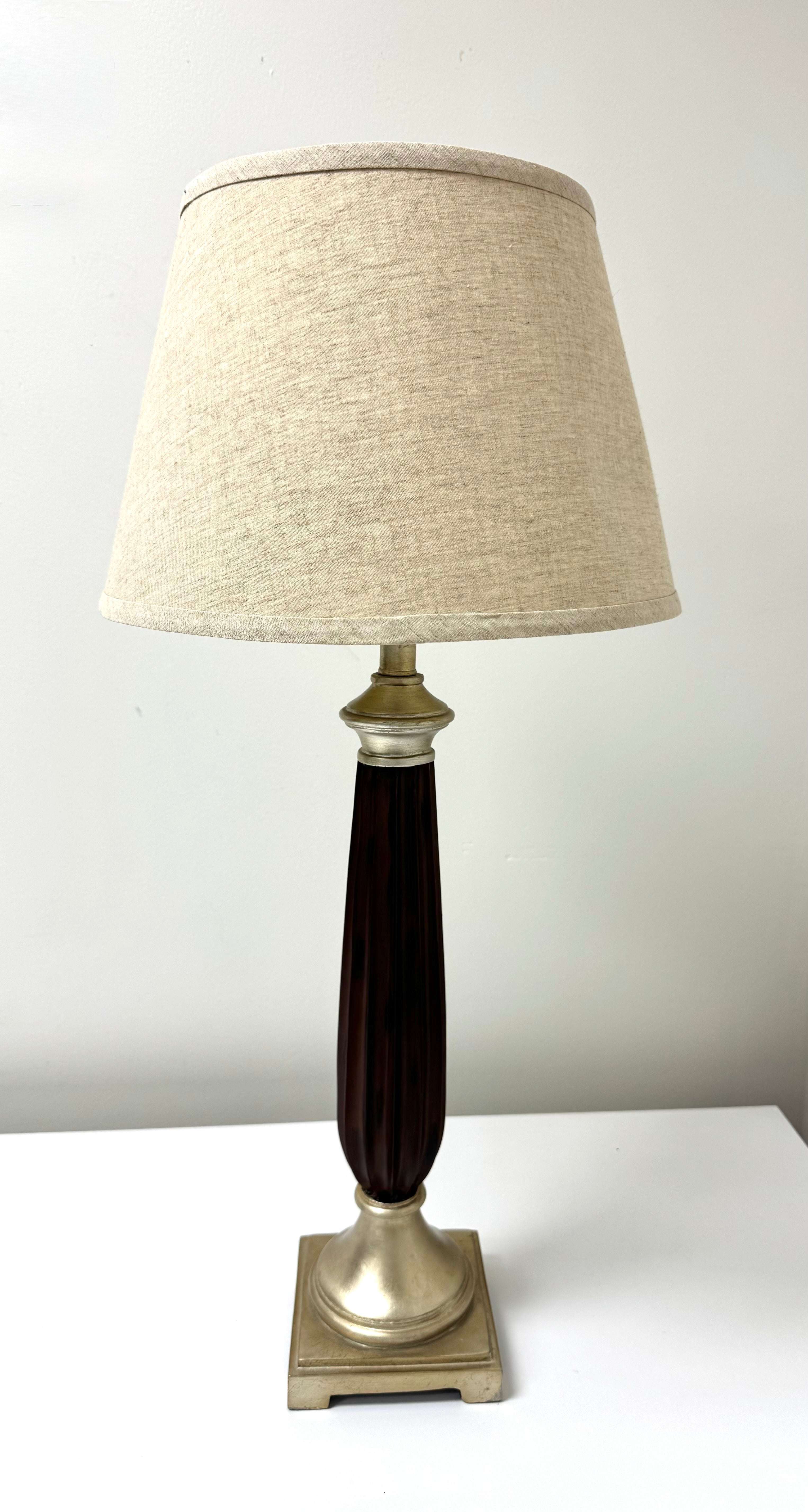 Dark Wood Fluted Column Lamp