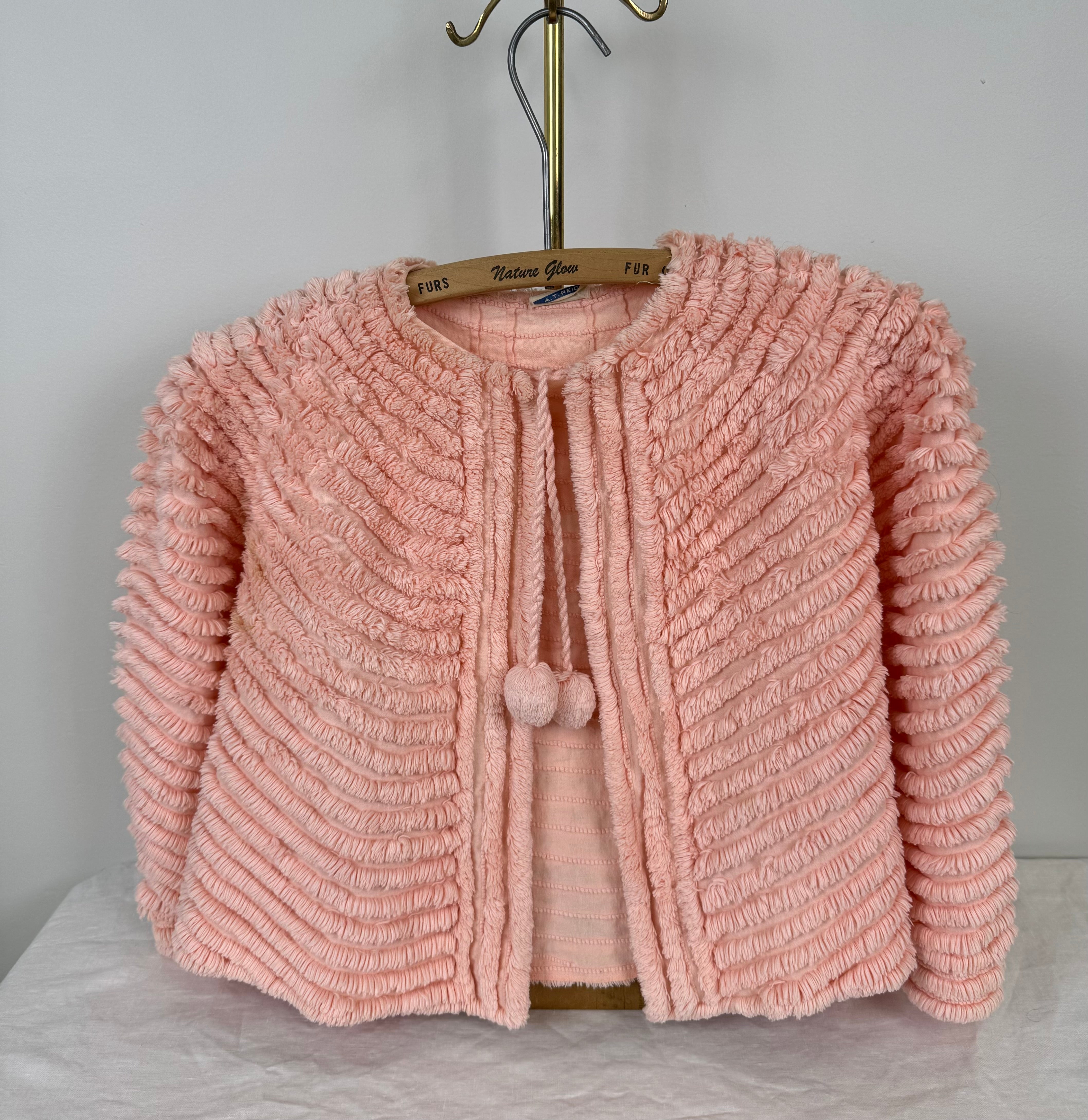 Vintage Pink Peach Chenille Shrug Jacket