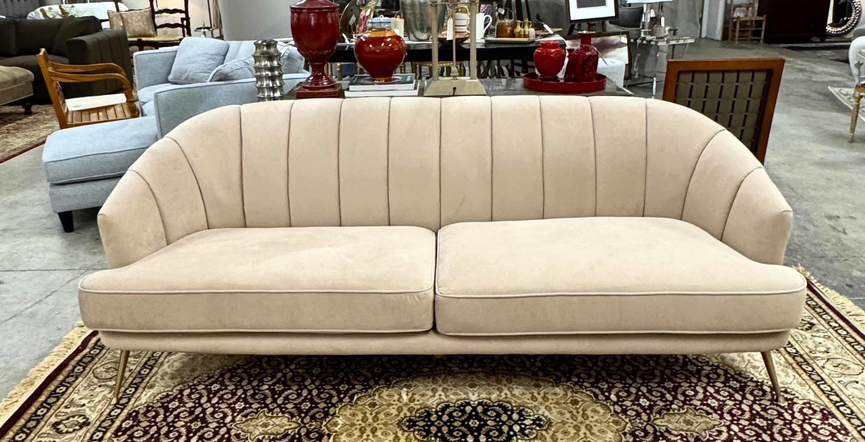 DECOR-REST Blush Beige Velvet 85" Barrel Sofa
