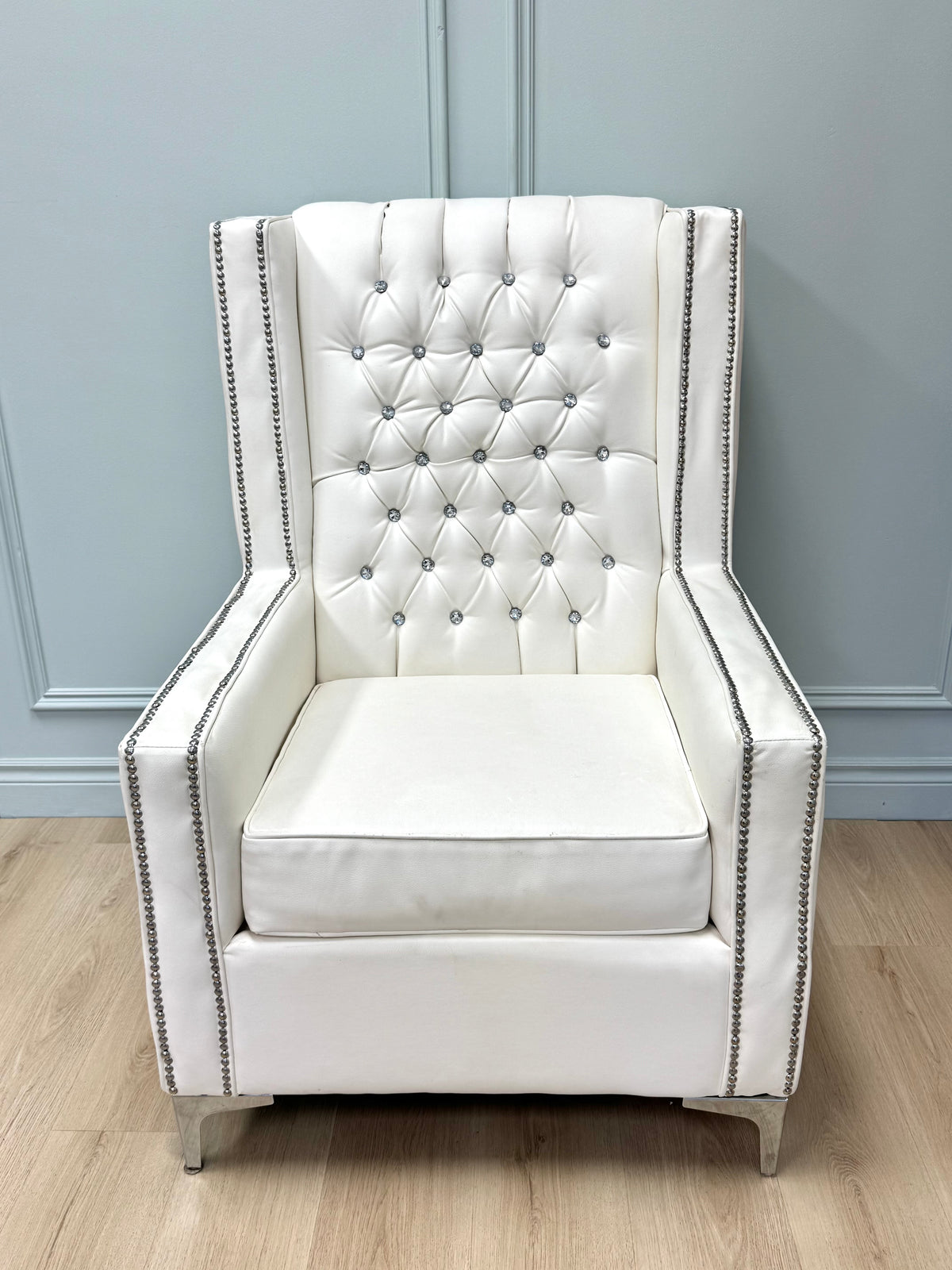 White Faux Leather Tufted Wing Chair