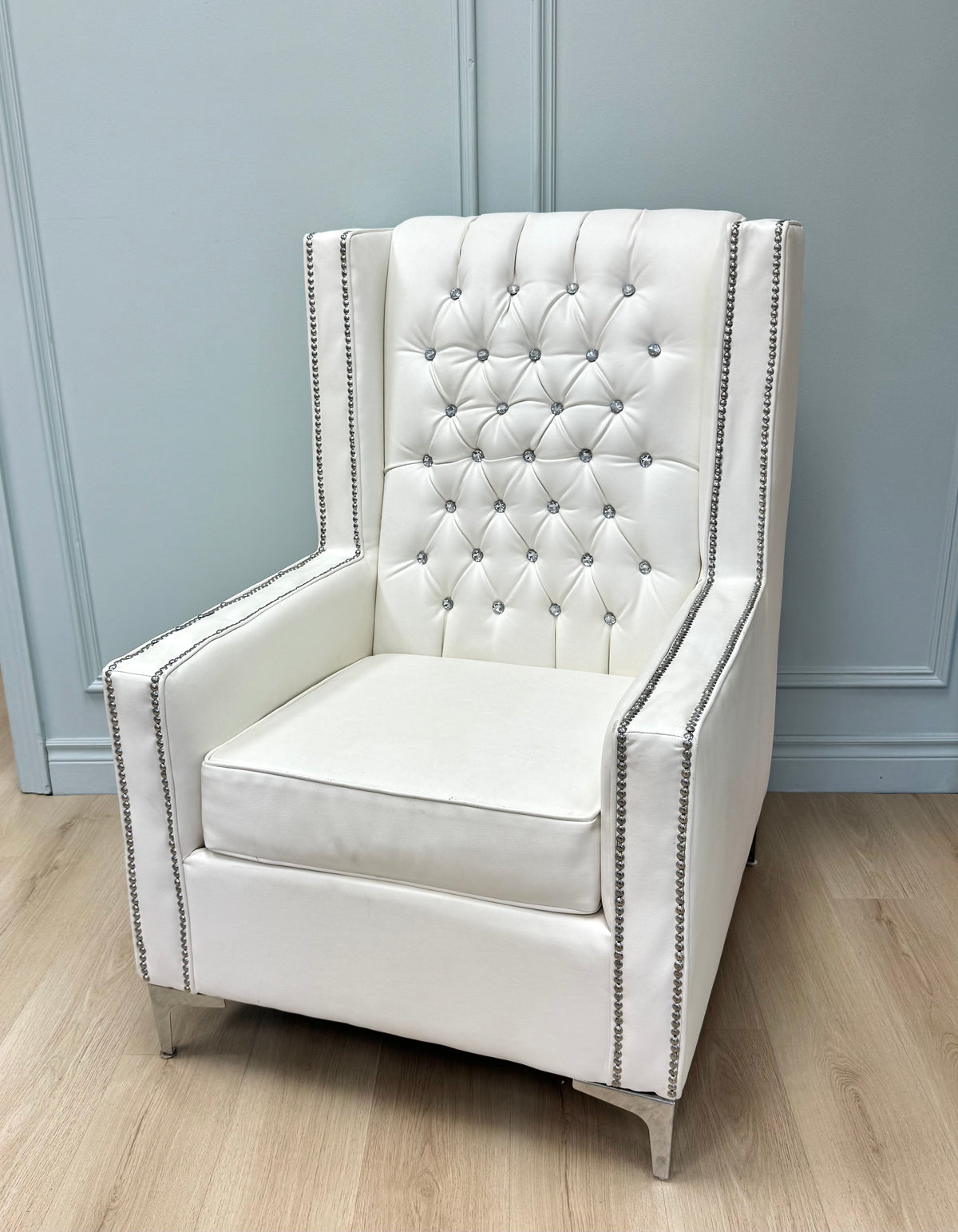 White Faux Leather Tufted Wing Chair