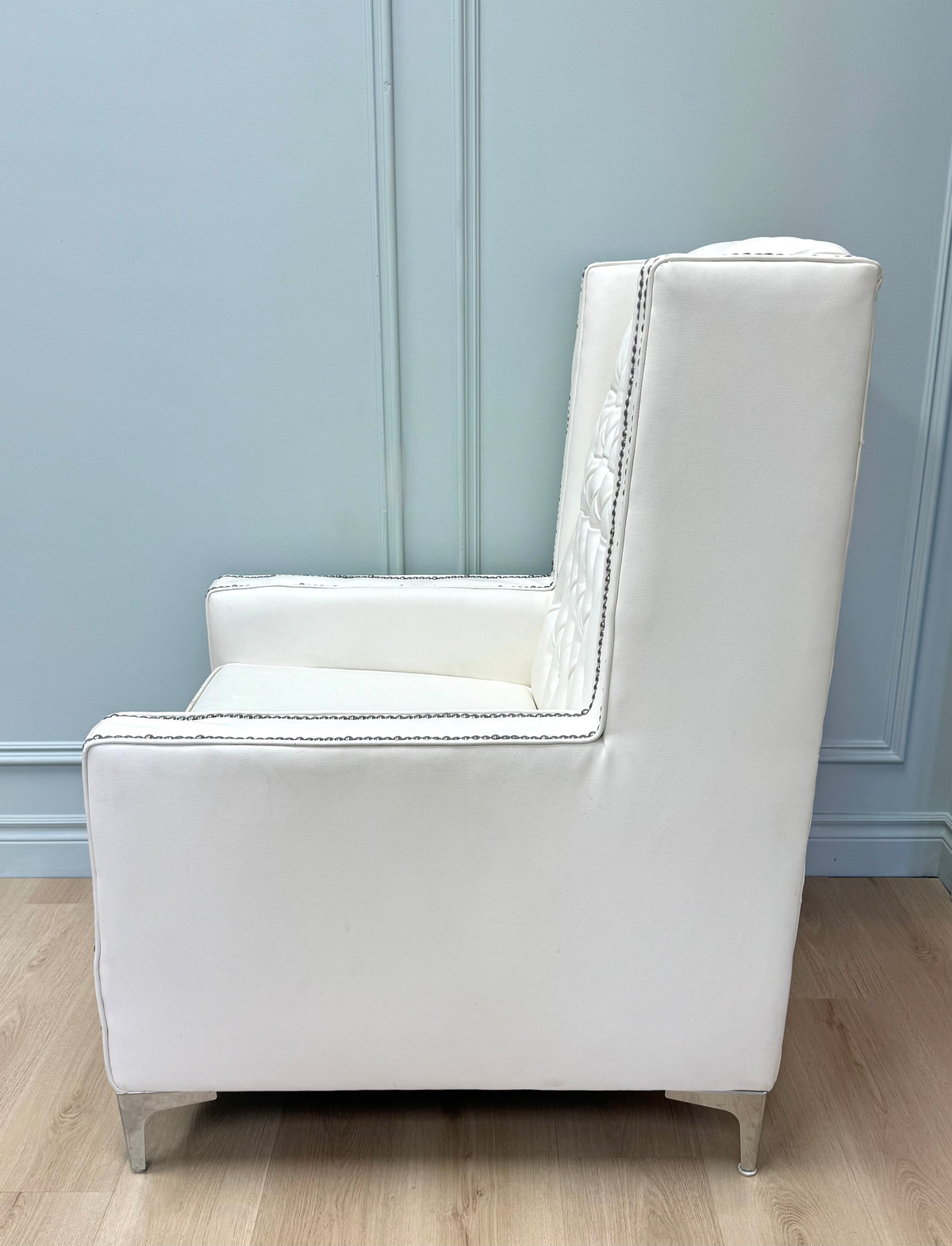 White Faux Leather Tufted Wing Chair