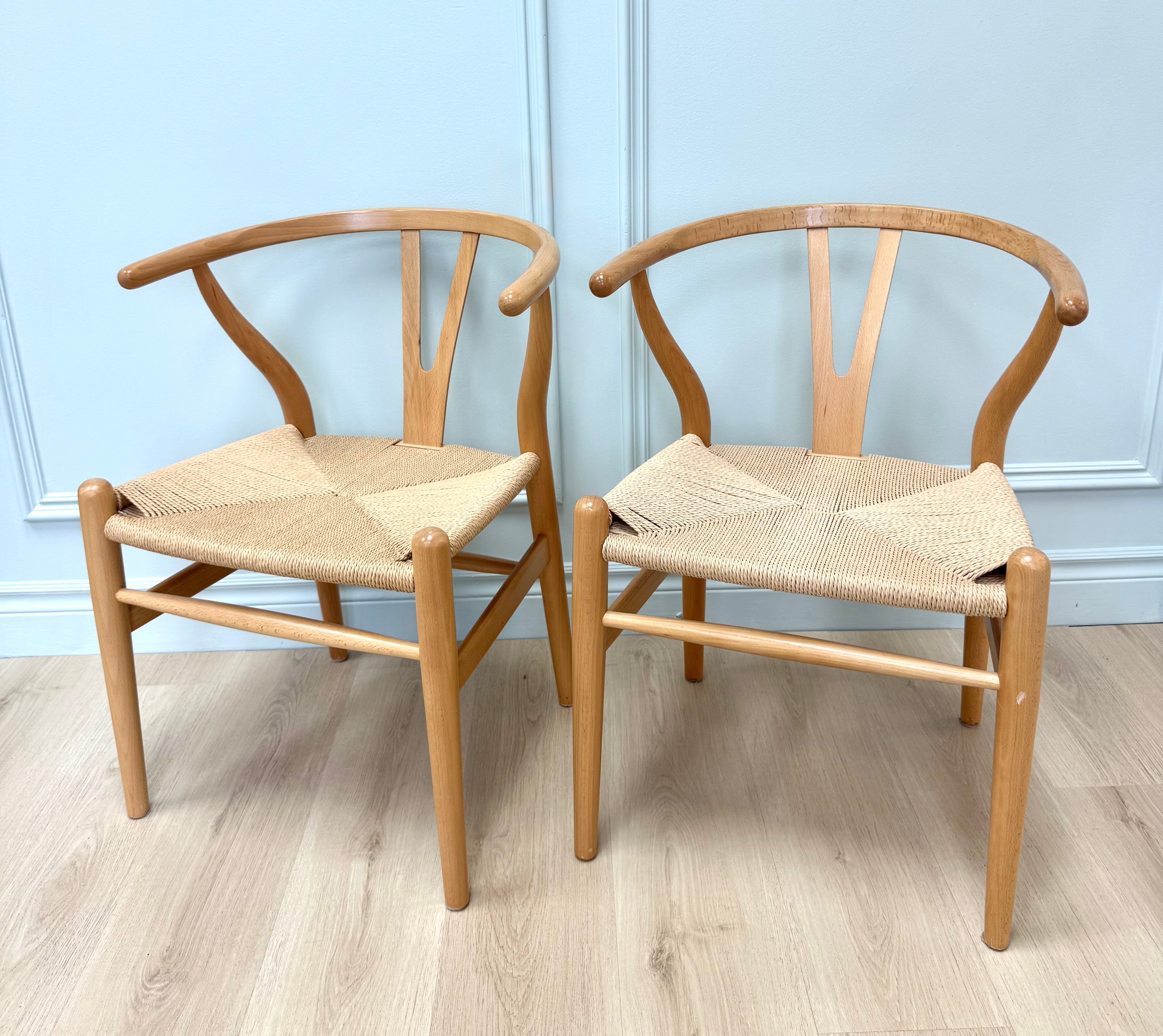 Natural Beech Wishbone Chairs Set of 2