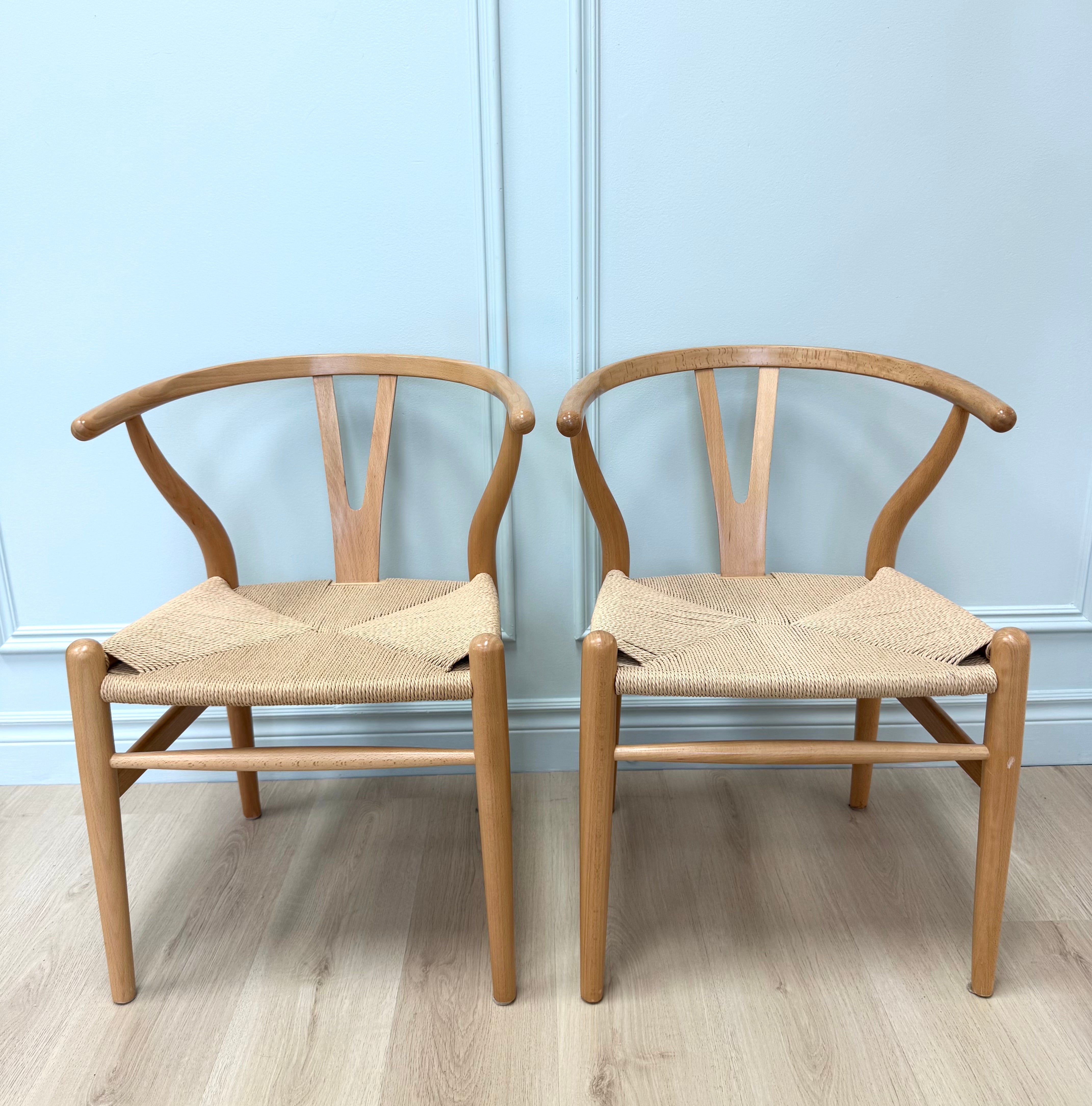 Natural Beech Wishbone Chairs Set of 2