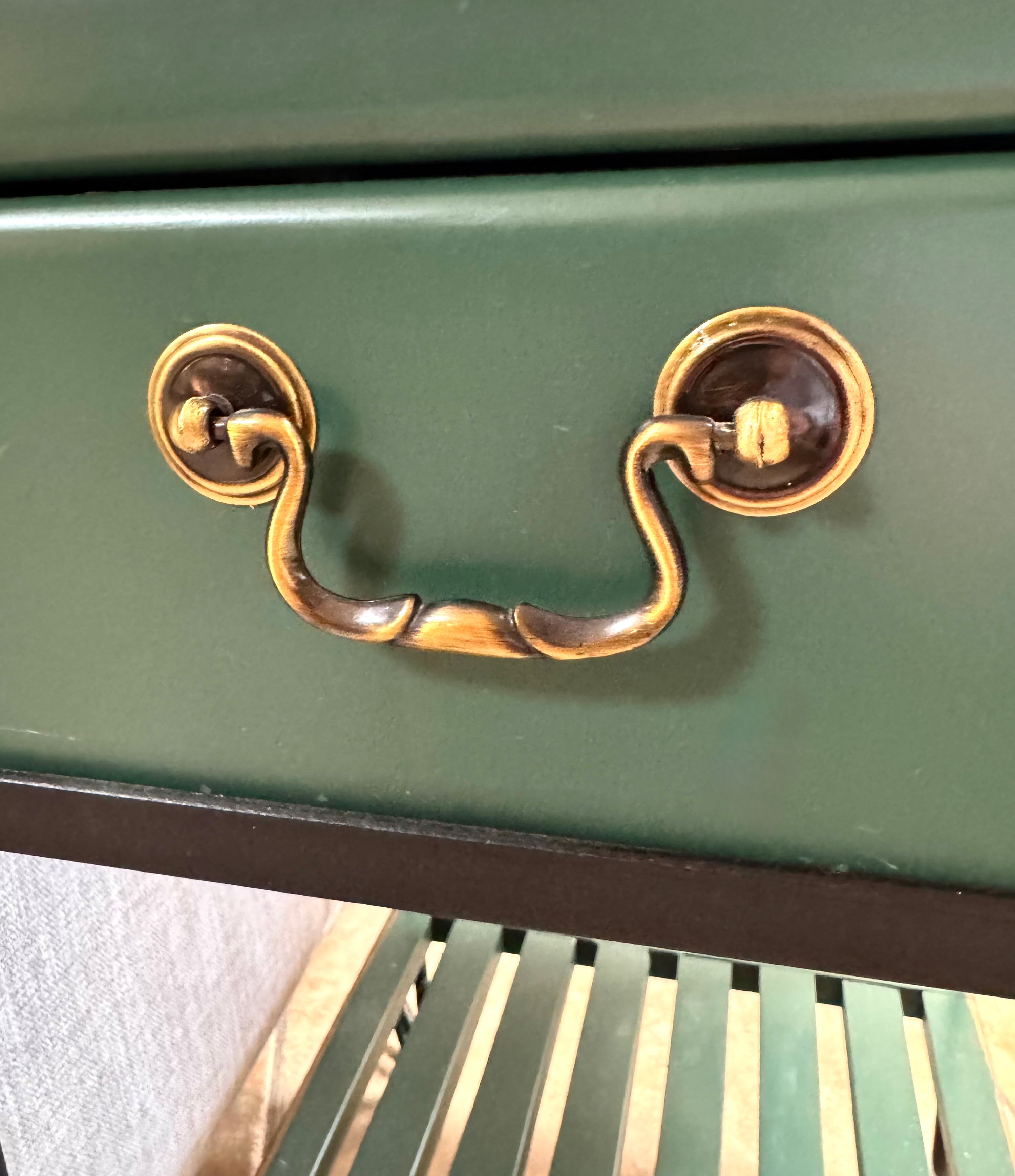 Green Wooden Box on Wrought Iron Stand