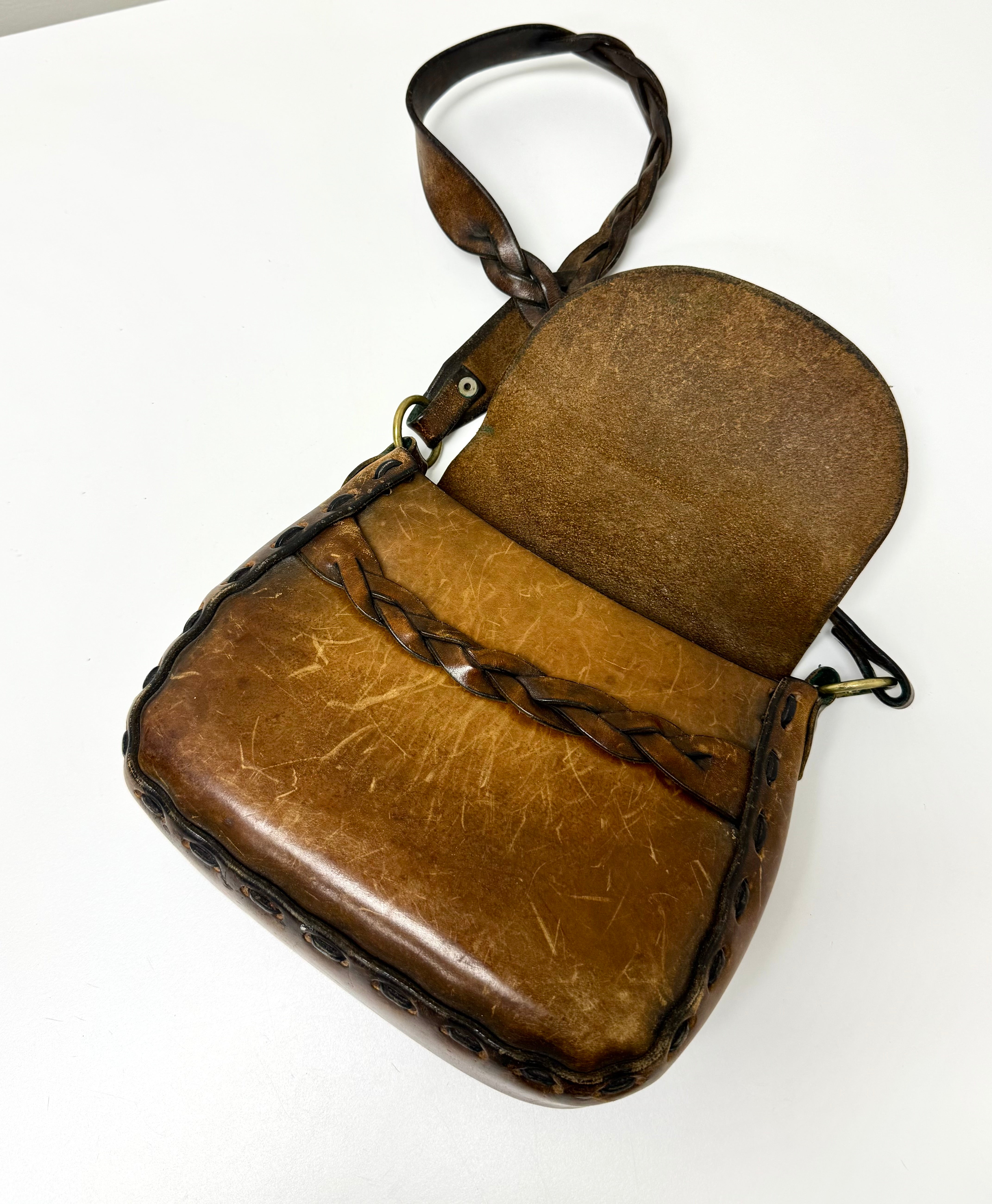 Vintage Brown Leather Saddle Bag