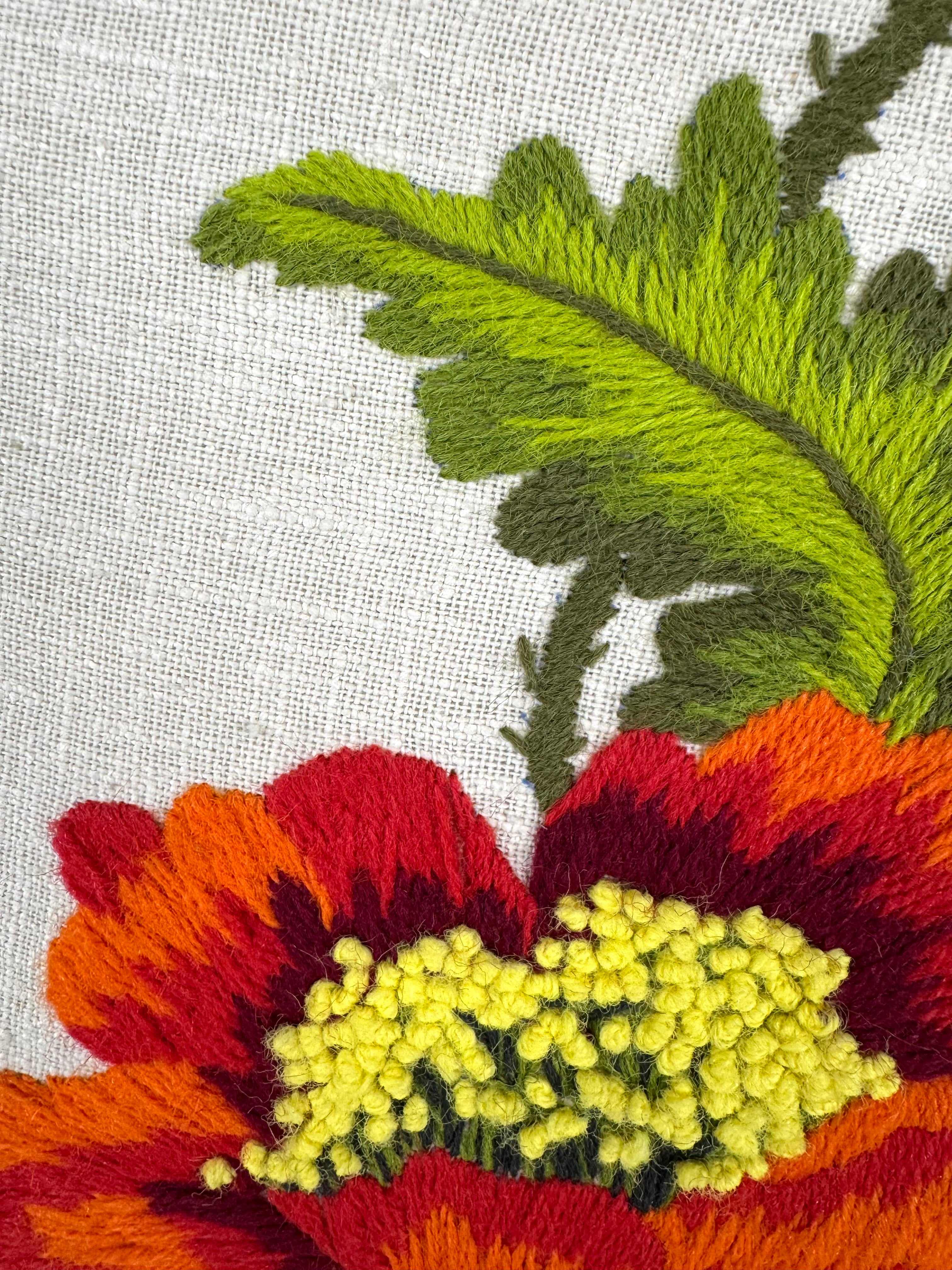 Vintage Mid-century 'Poppies' Crewel Wall Art