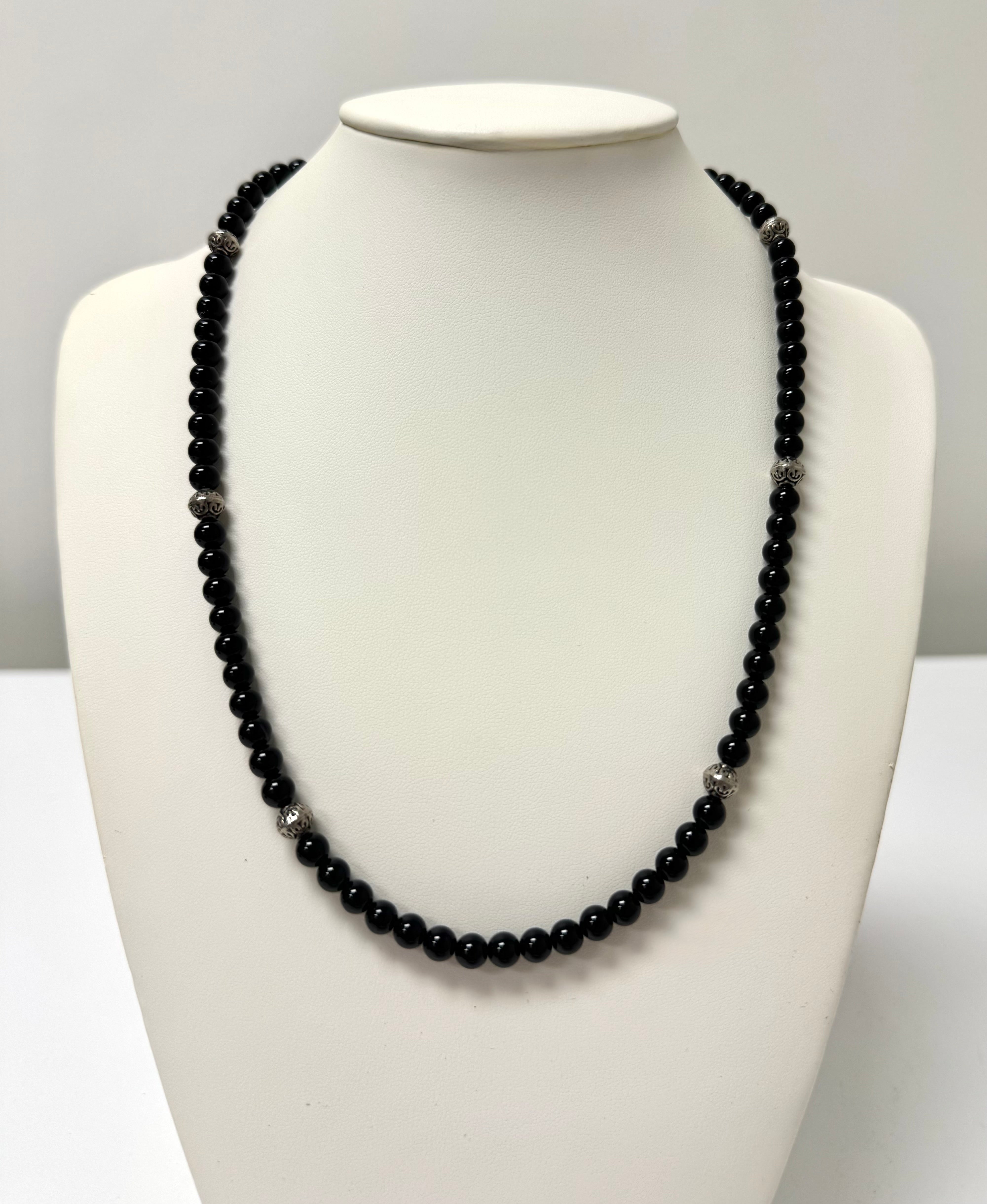Black Onyx & Silver Bead Necklace
