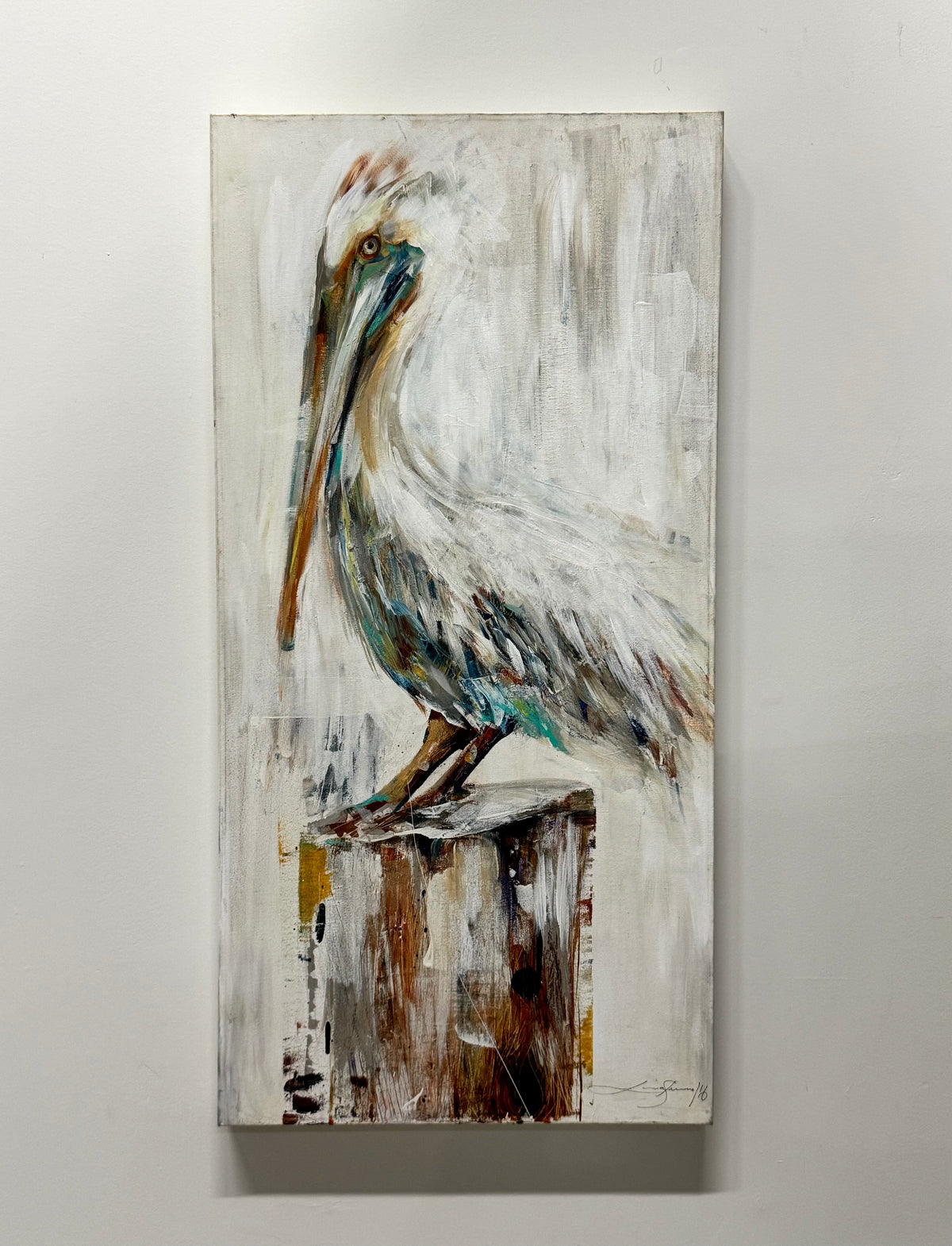 'Pelican on Piling' Canvas Art