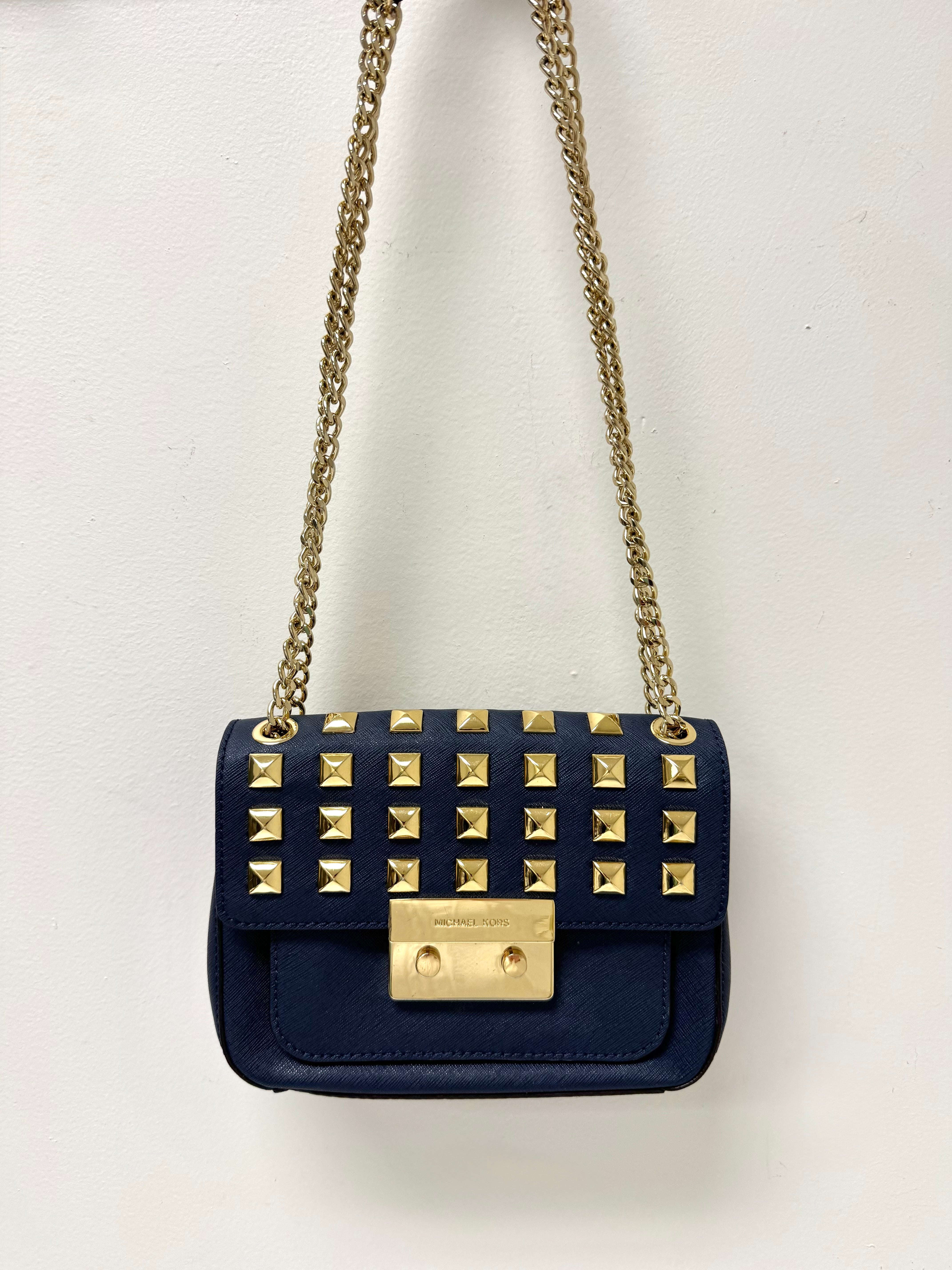 MICHAEL KORS 'Sloan' Navy Saffiano Leather Shoulder Bag