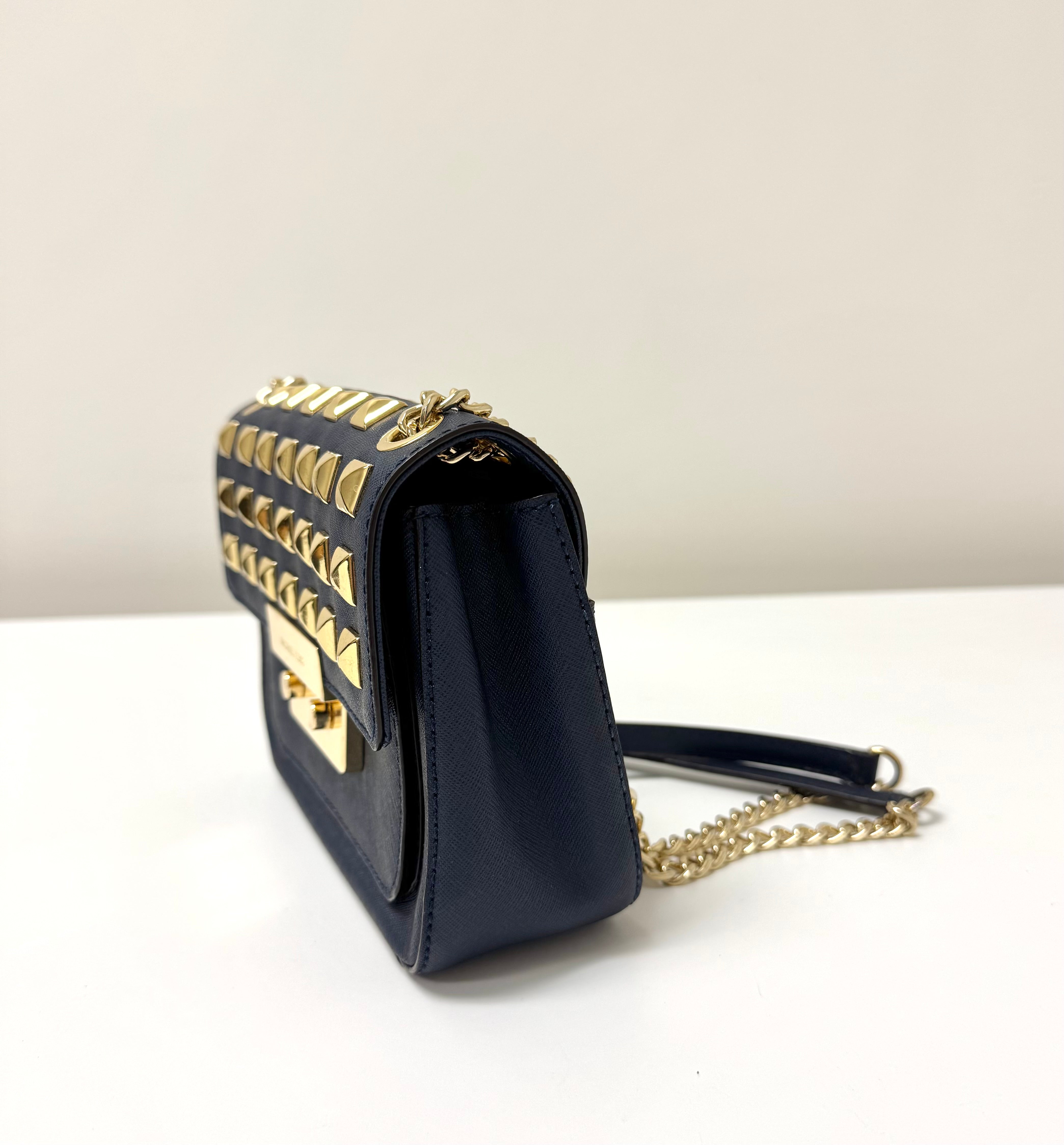 MICHAEL KORS 'Sloan' Navy Saffiano Leather Shoulder Bag