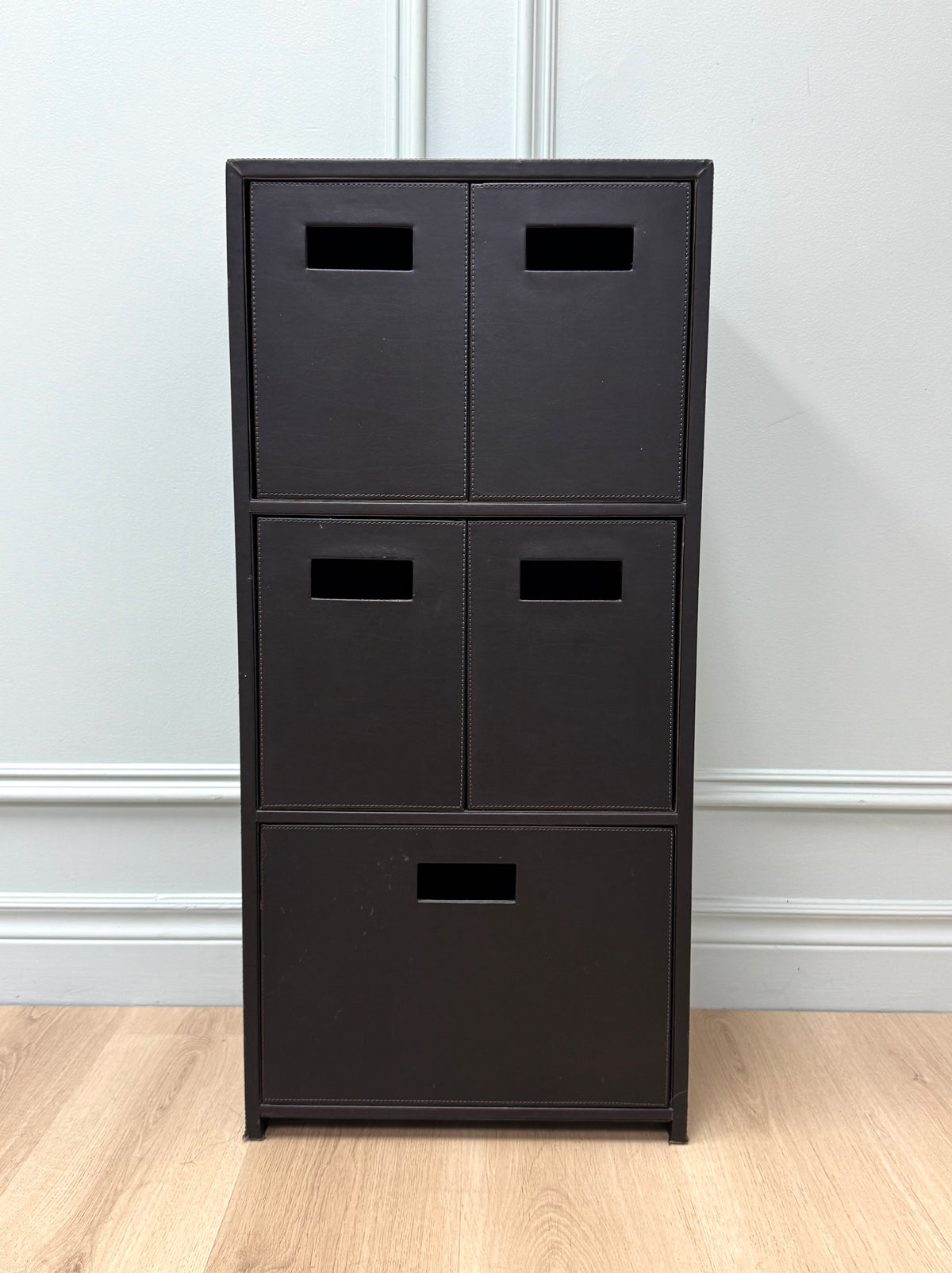 Black Faux Leather Drawer Tower