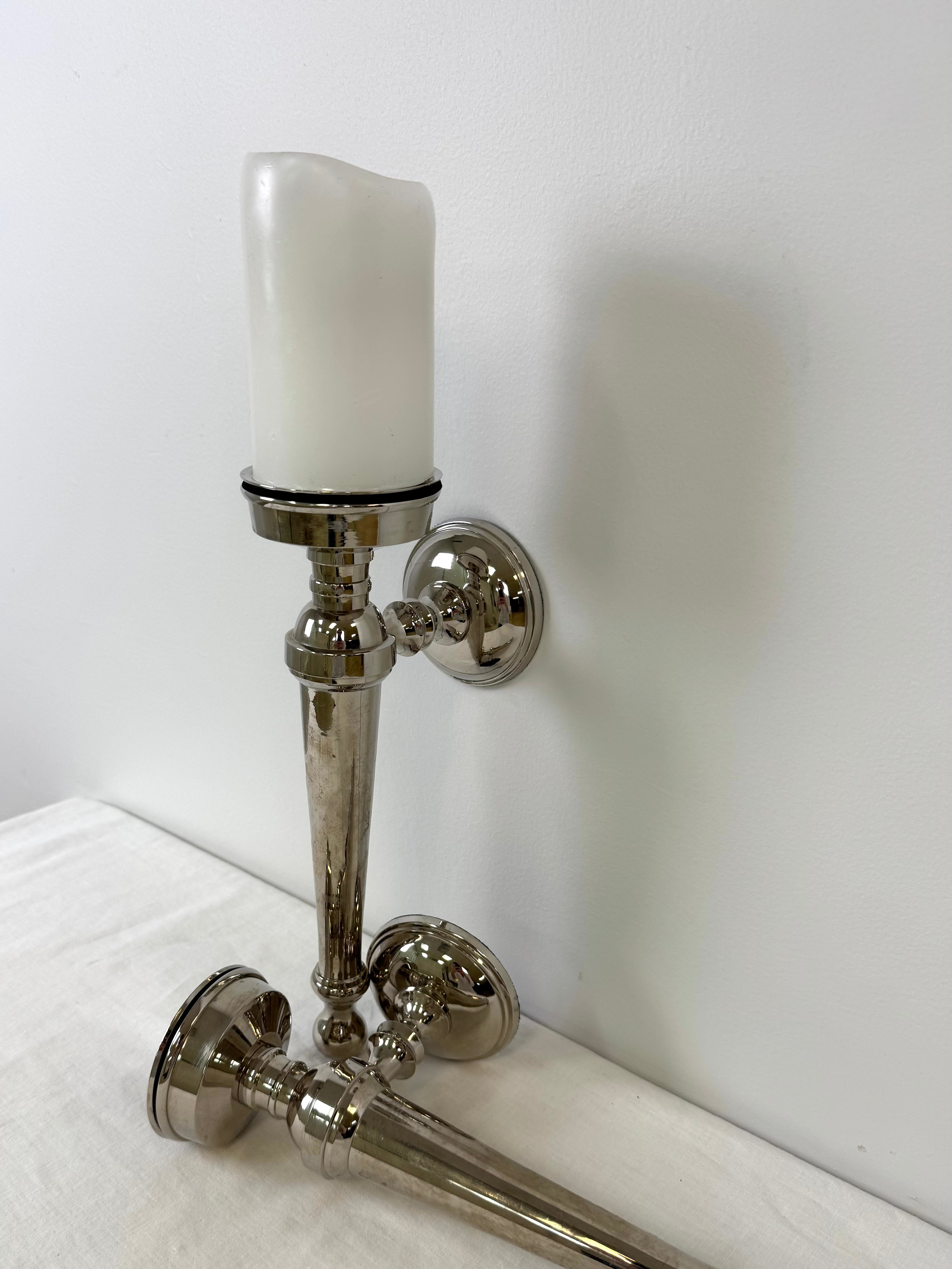 Polished Nickel Wall Candle Sconces Set of 2