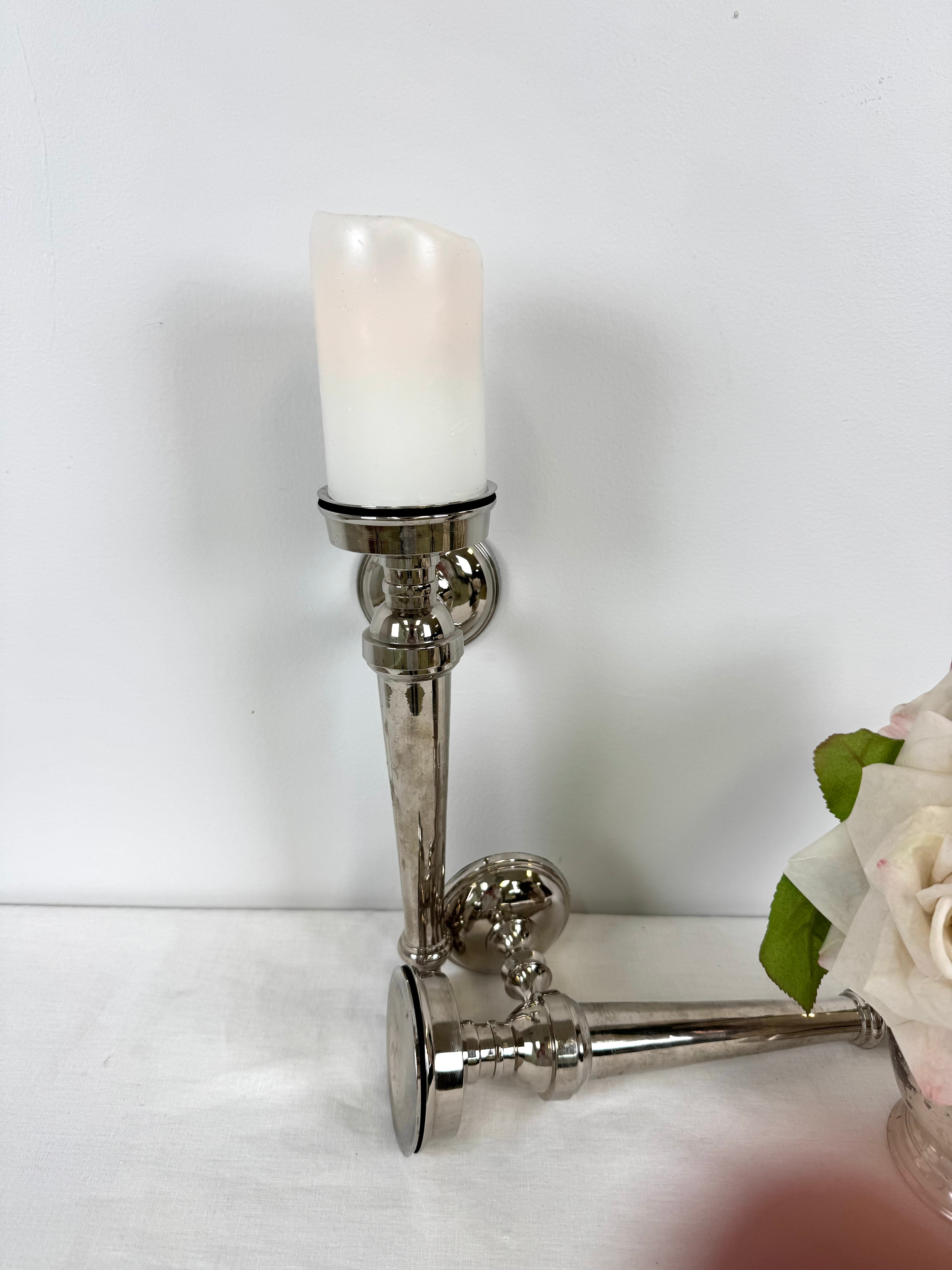 Polished Nickel Wall Candle Sconces Set of 2