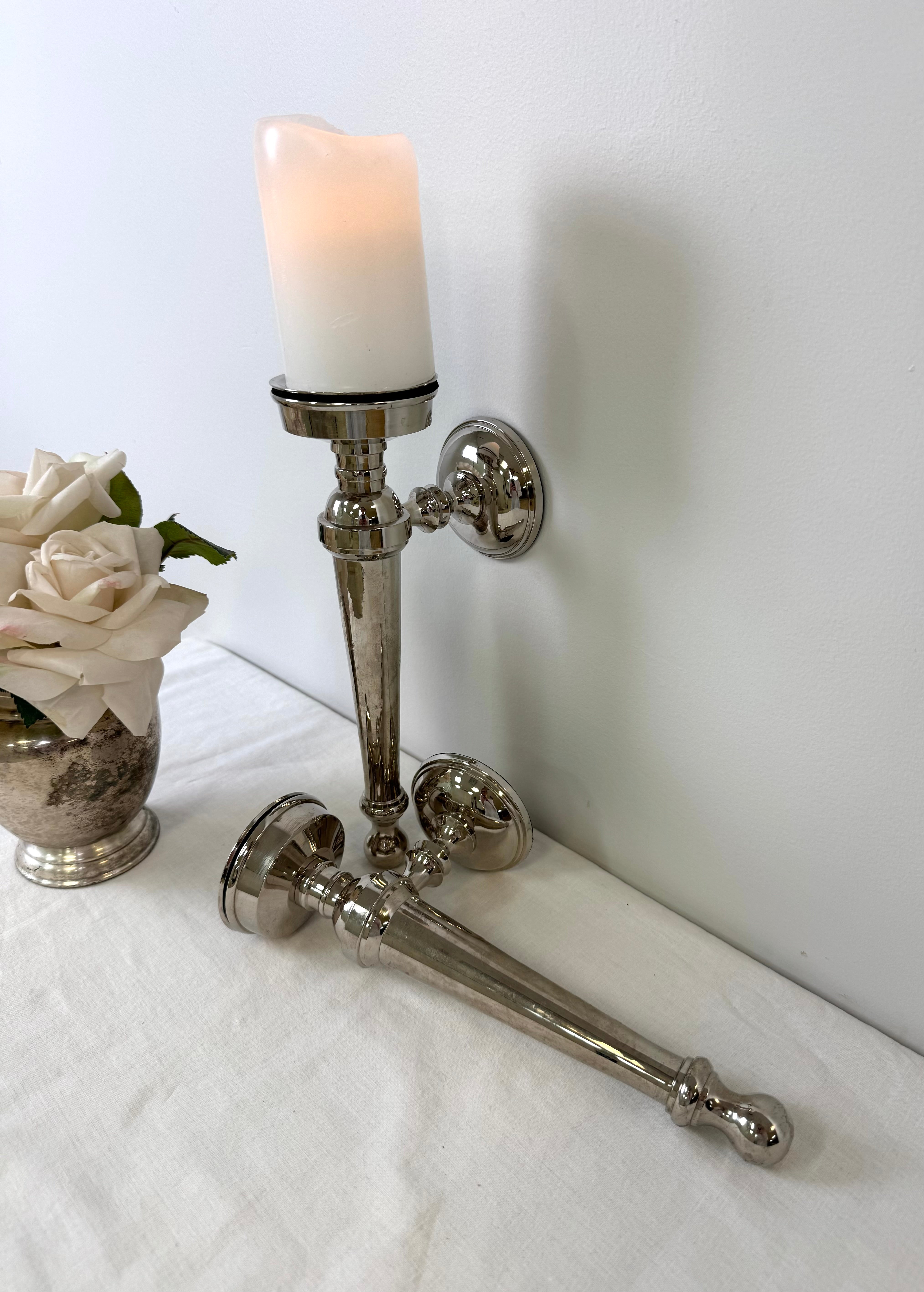 Polished Nickel Wall Candle Sconces Set of 2