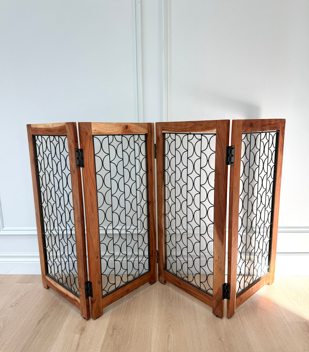 Four-panel Wood & Iron Pet Gate/Divider