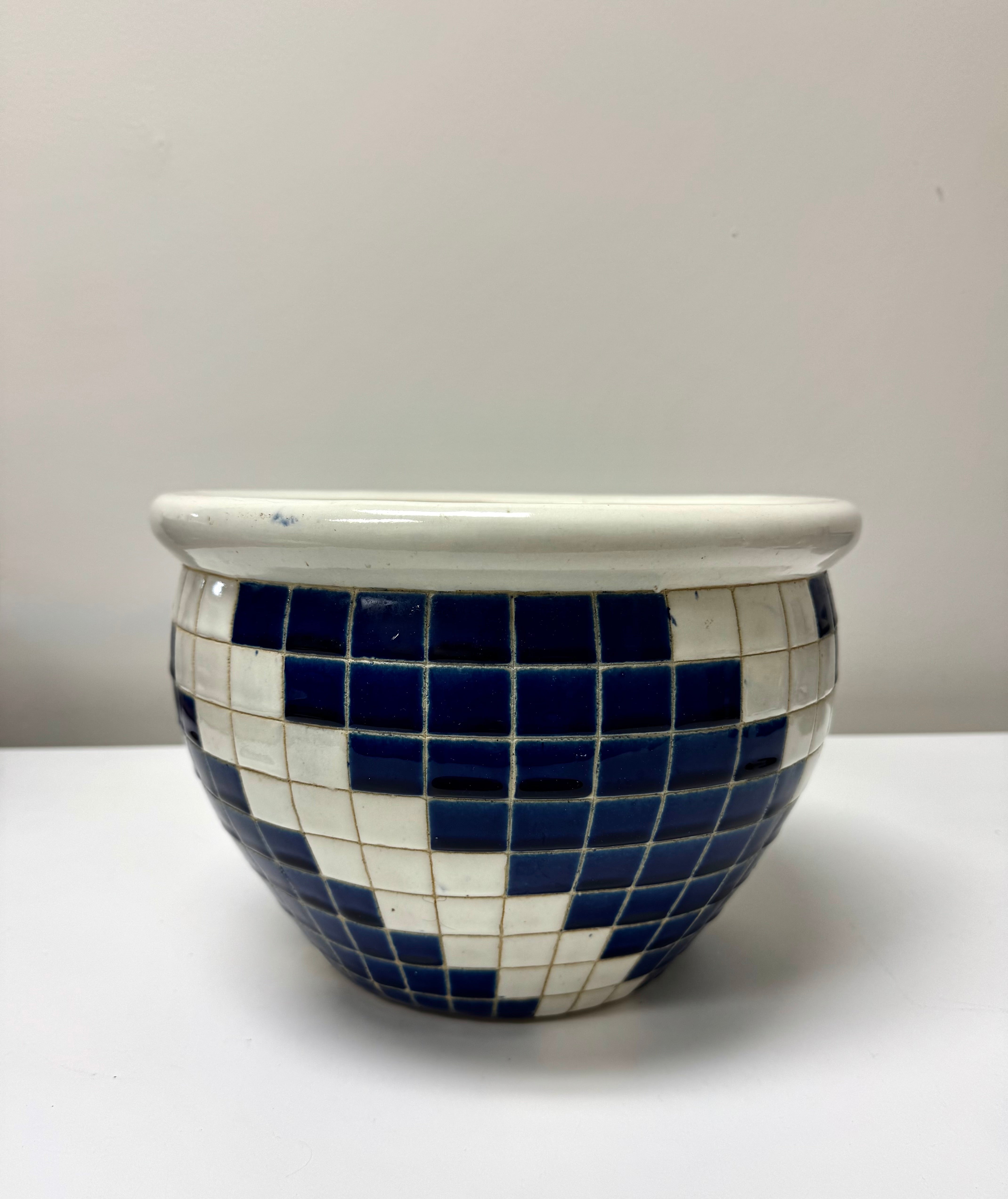 Navy & White Mosaic Ceramic Planter