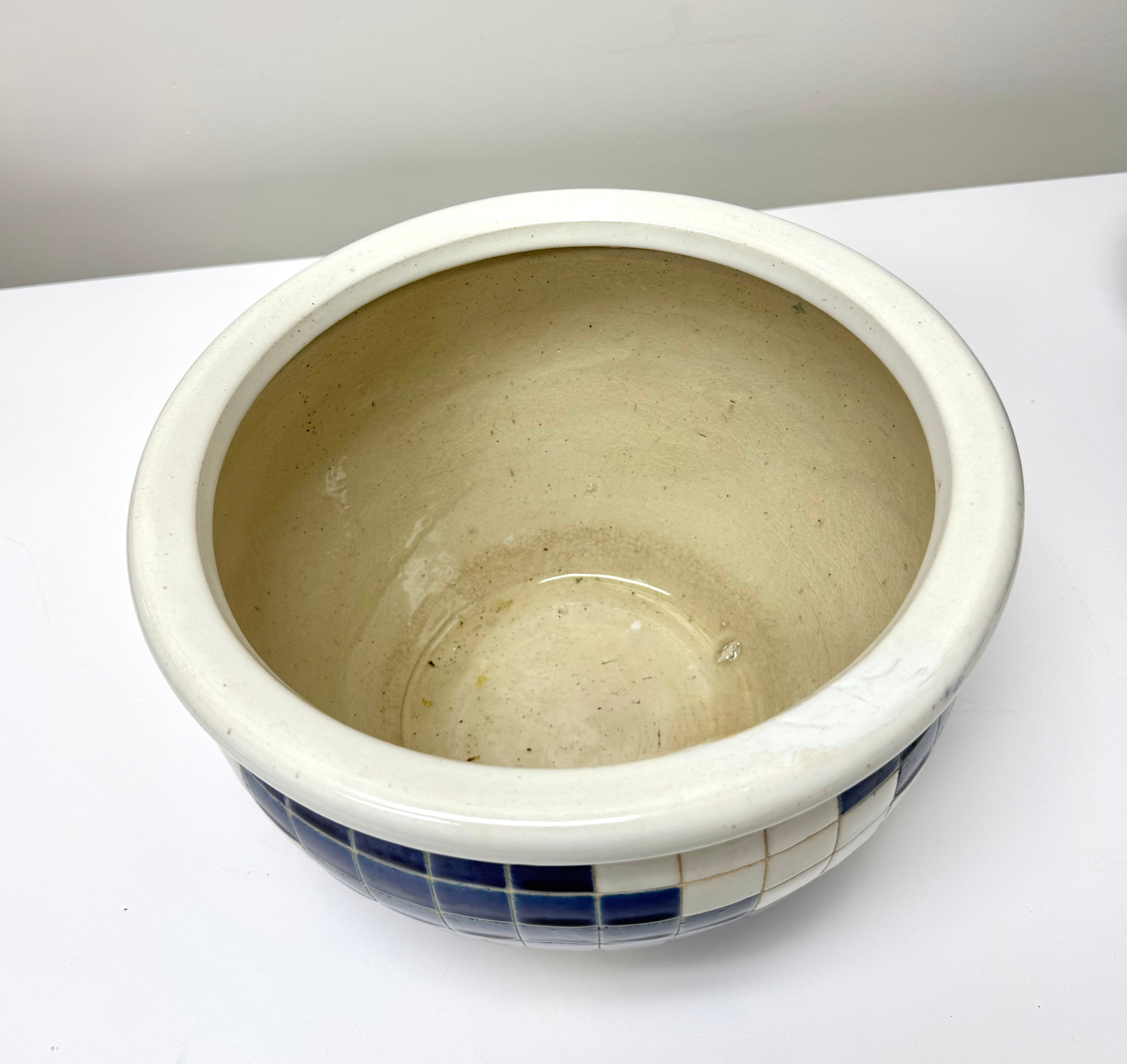 Navy & White Mosaic Ceramic Planter