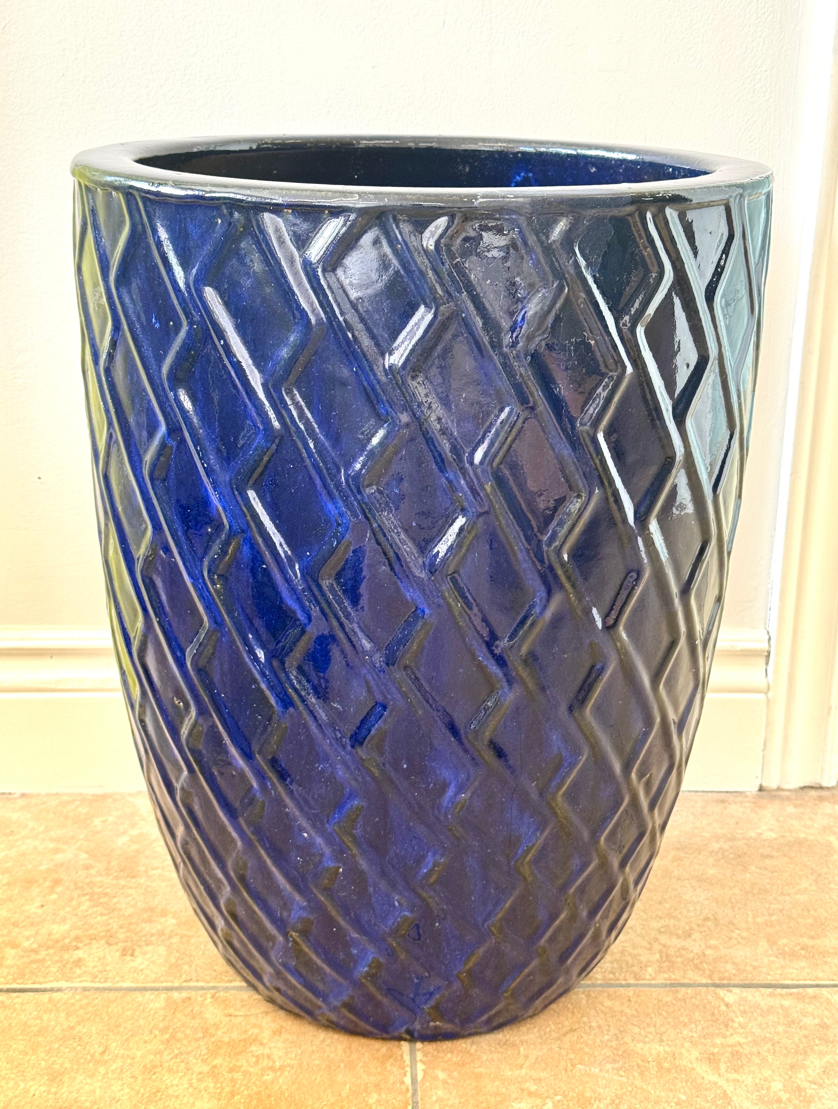 Deep Cobalt Blue Ceramic Floor Vase