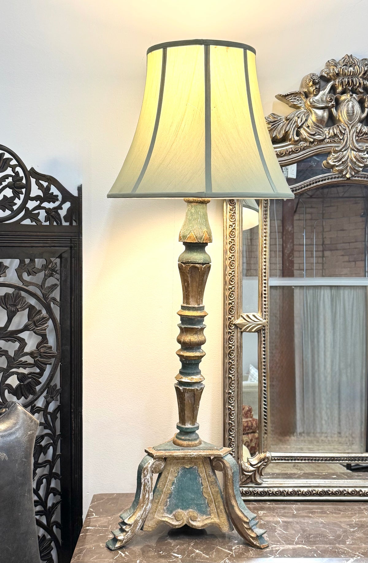 Vintage Florentine Teal & Gold Lamp