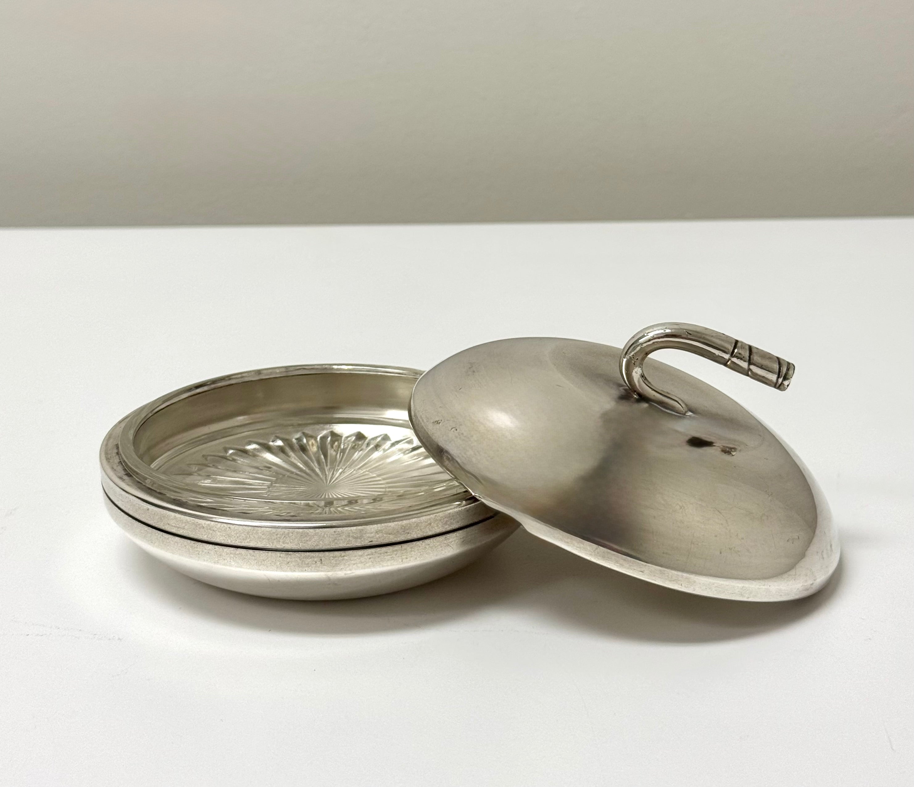 Vintage Silverplate Curling Stone Butter Dish
