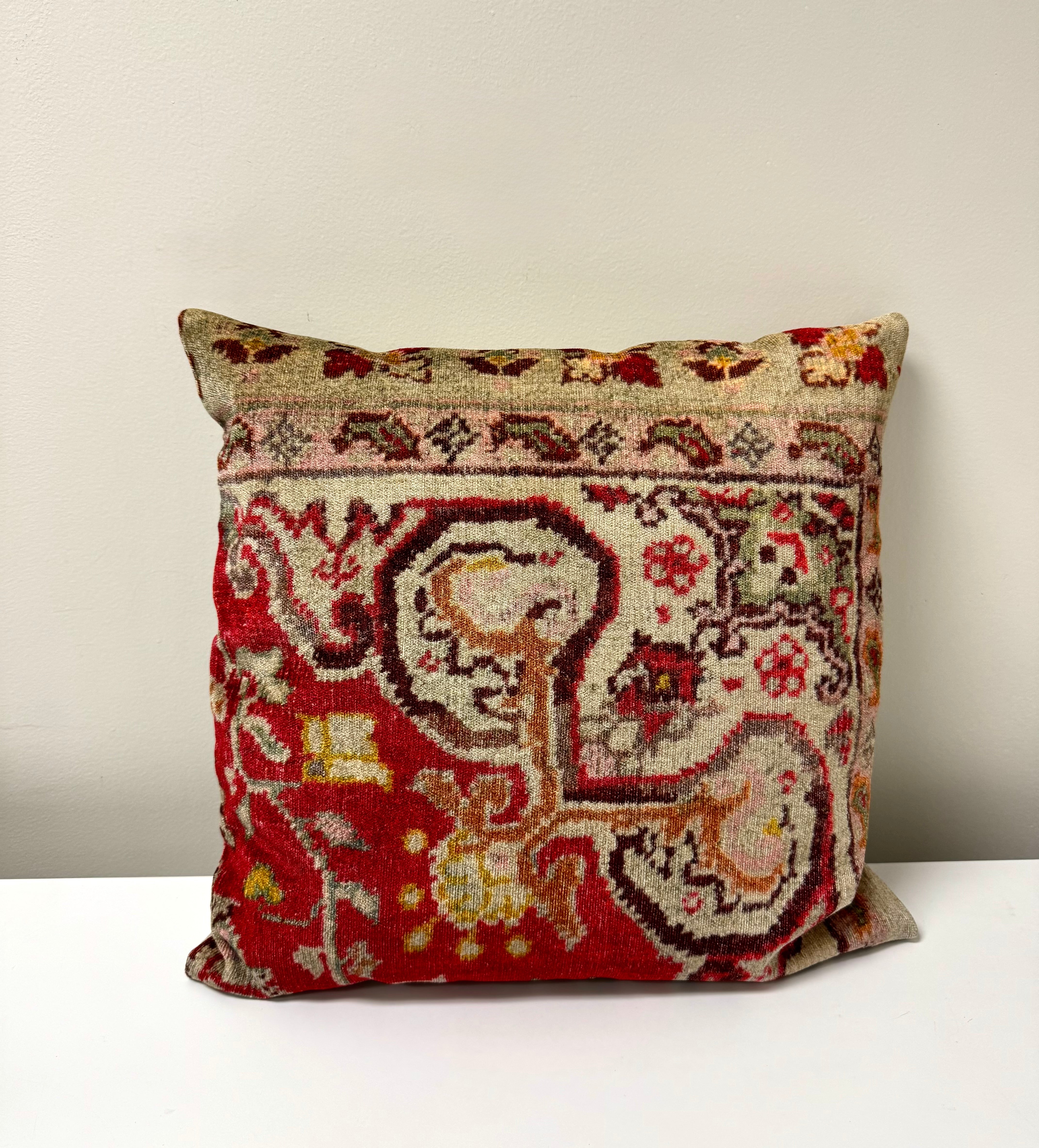 POTTERY BARN Red & Ivory Velvet Kilim 19" Pillow