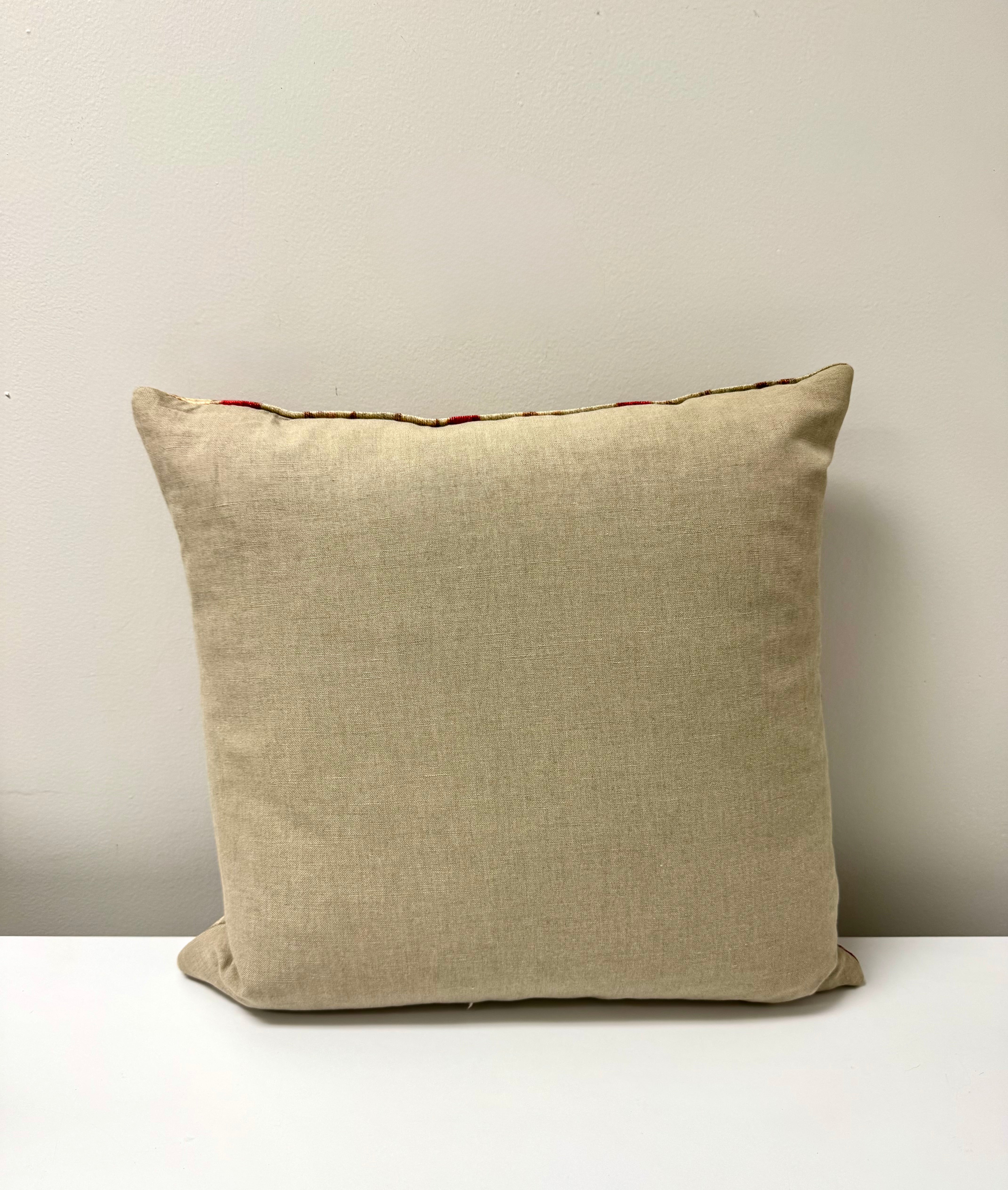 POTTERY BARN Red & Ivory Velvet Kilim 19" Pillow