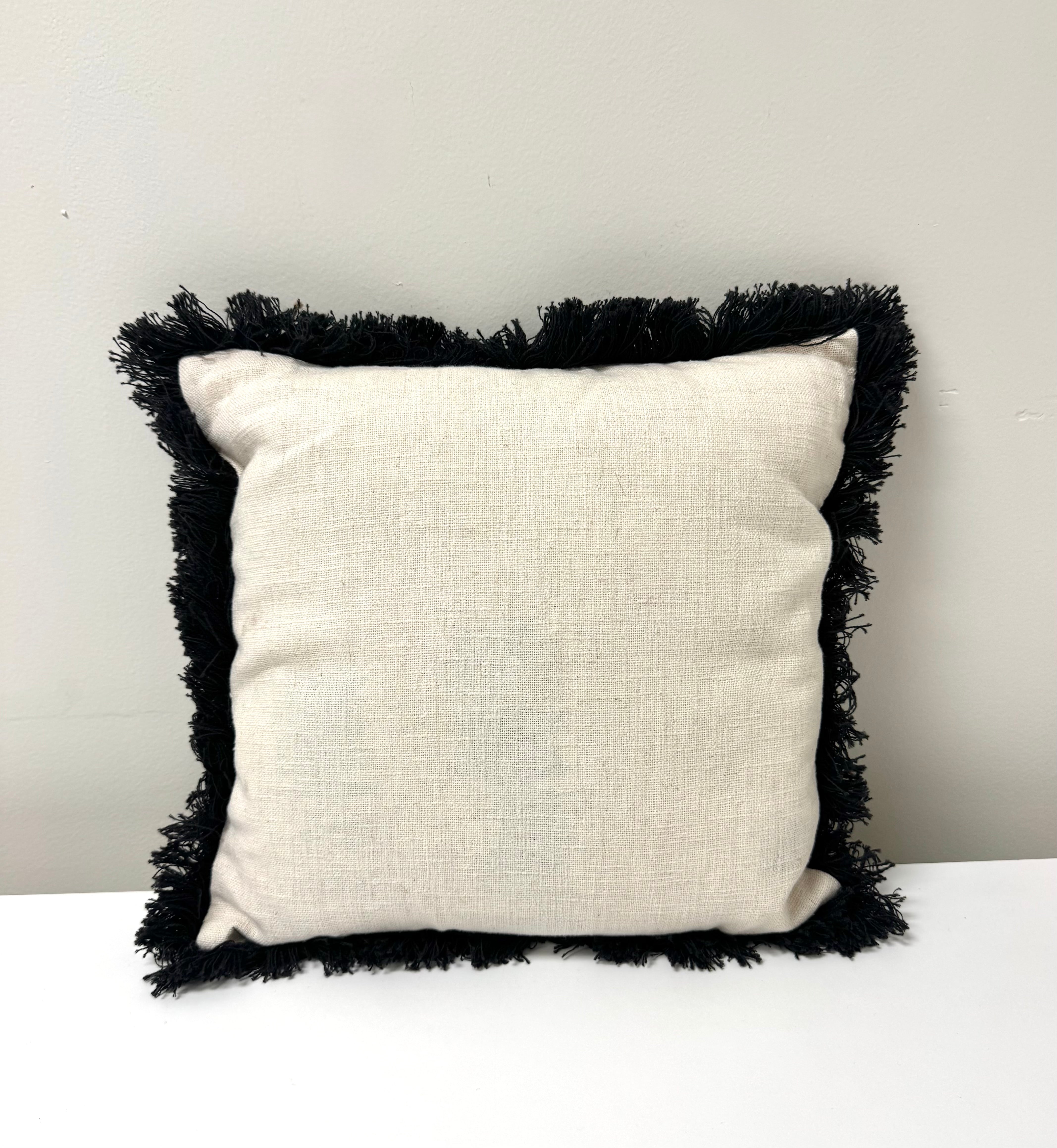 Oatmeal Linen 15" Pillow with Black Fringe