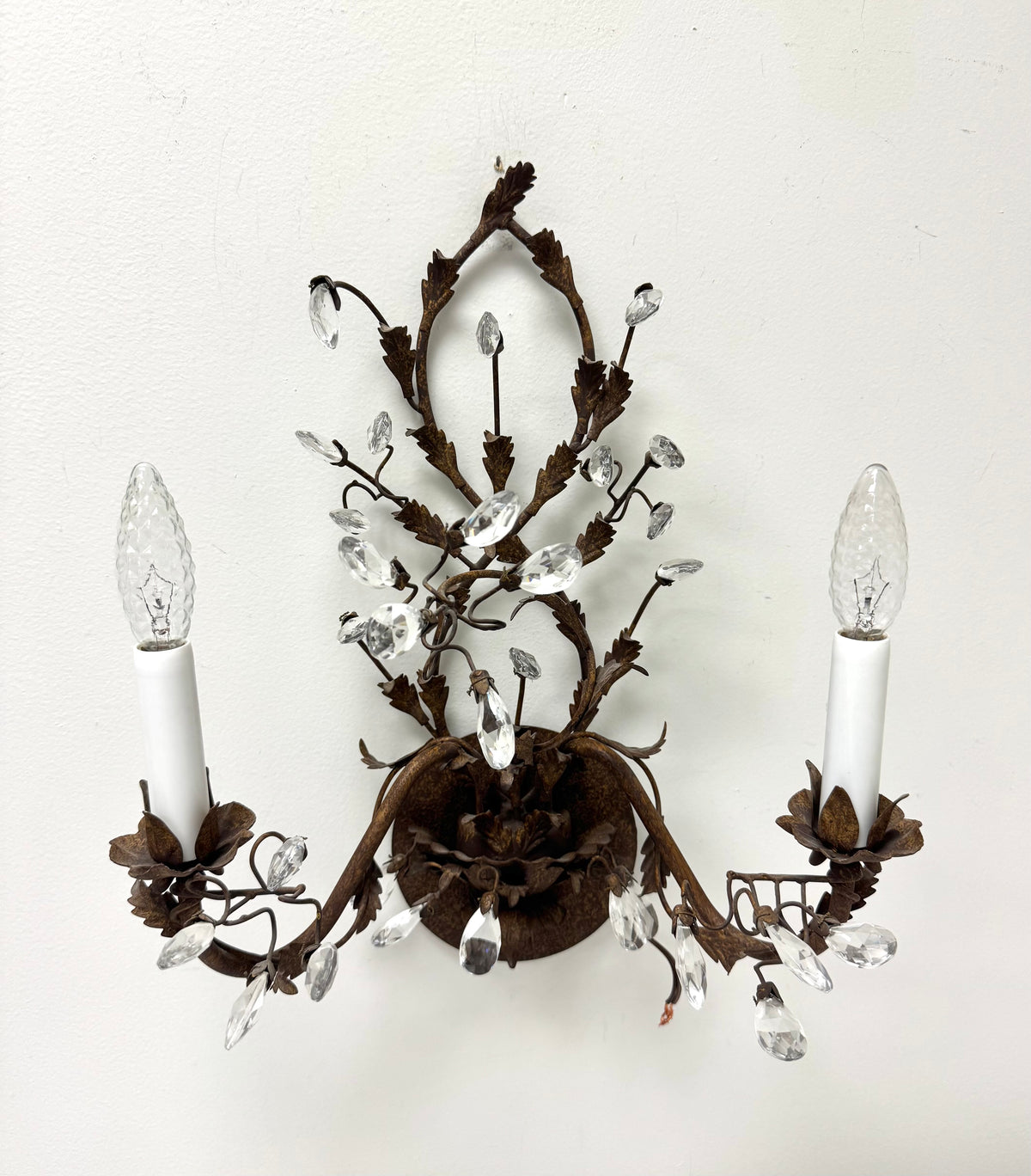 Bronze Vine Sconces with Crystals Set of 2
