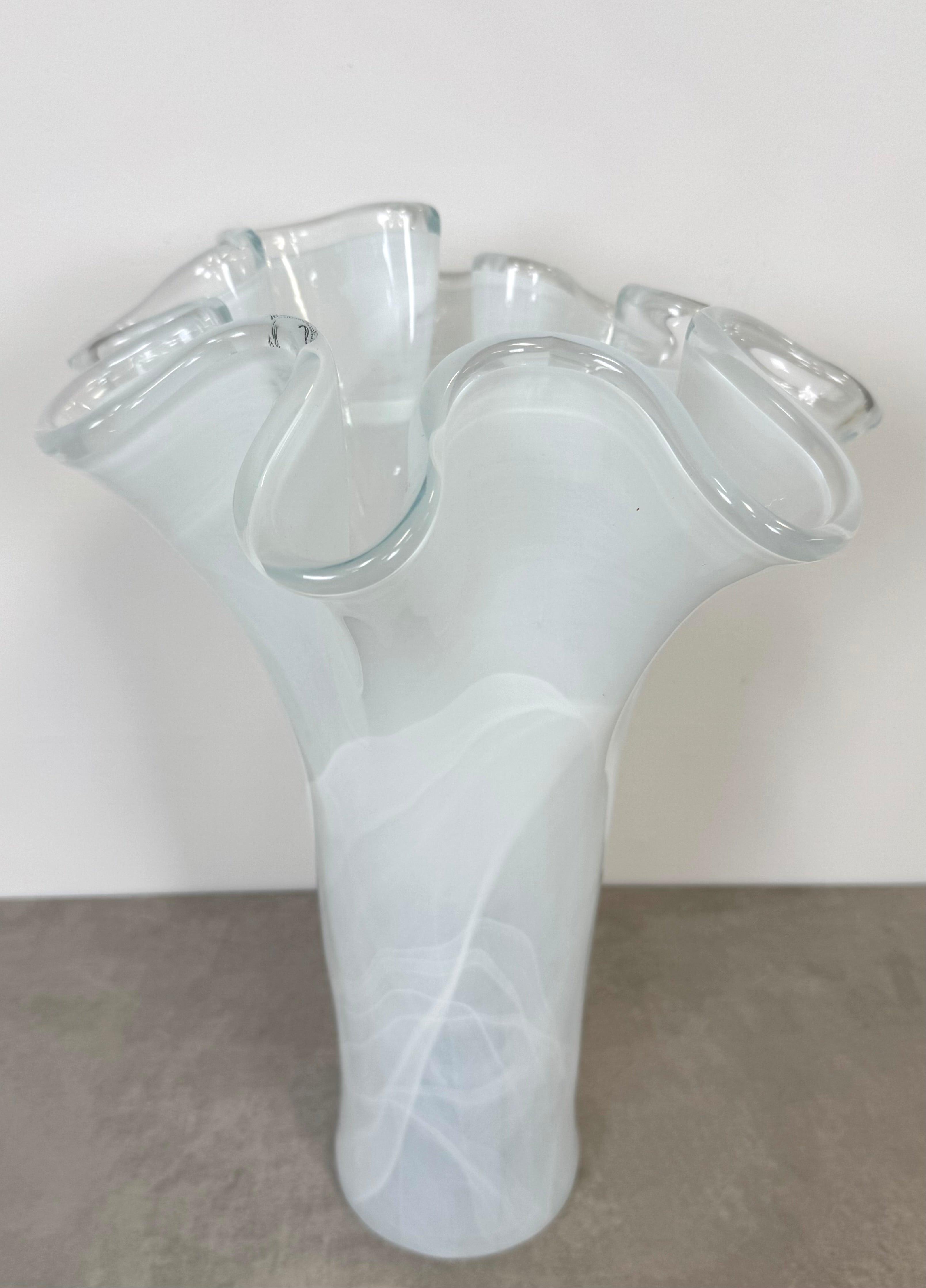 MURANO White Glass Swirl Vase