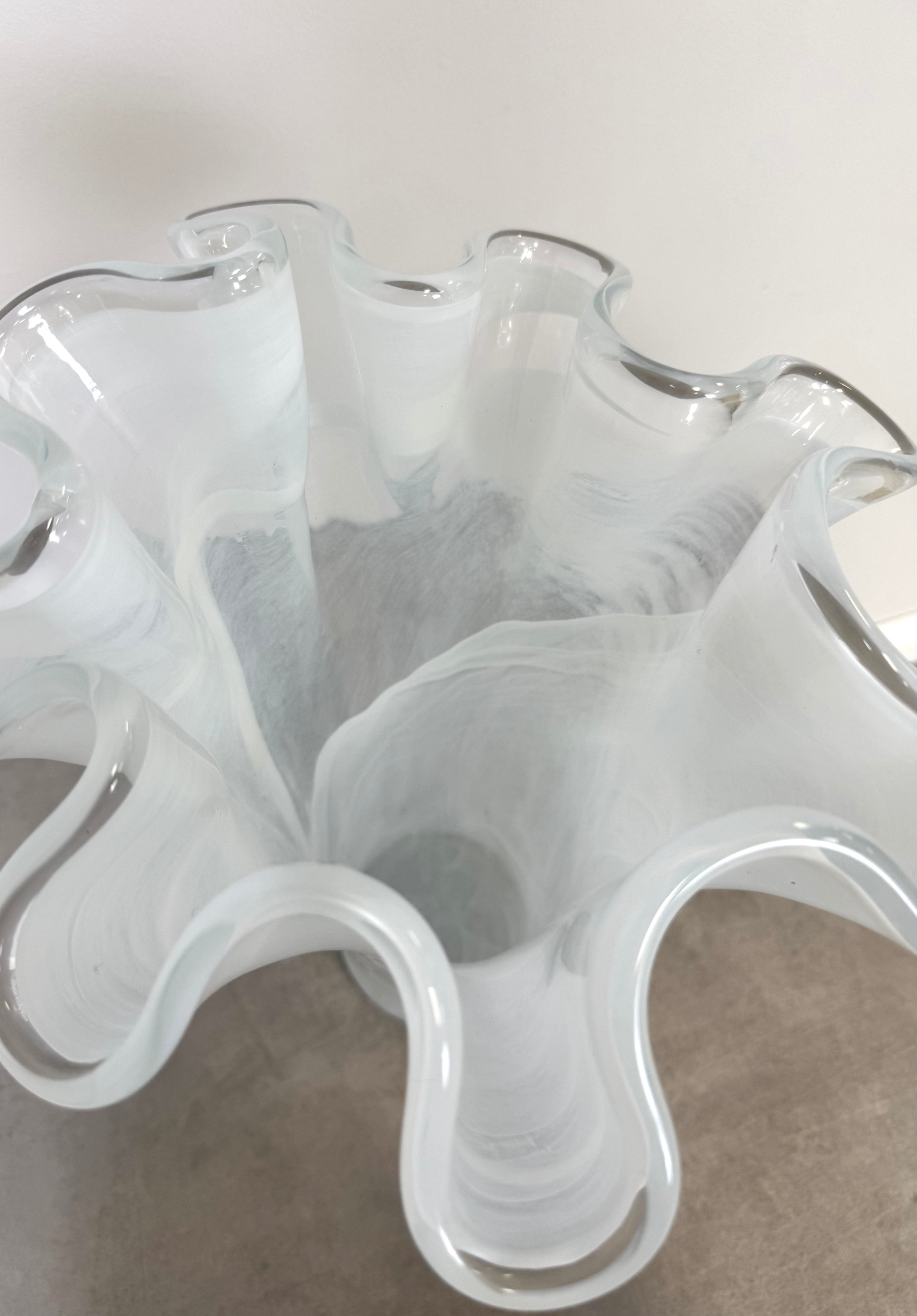 MURANO White Glass Swirl Vase