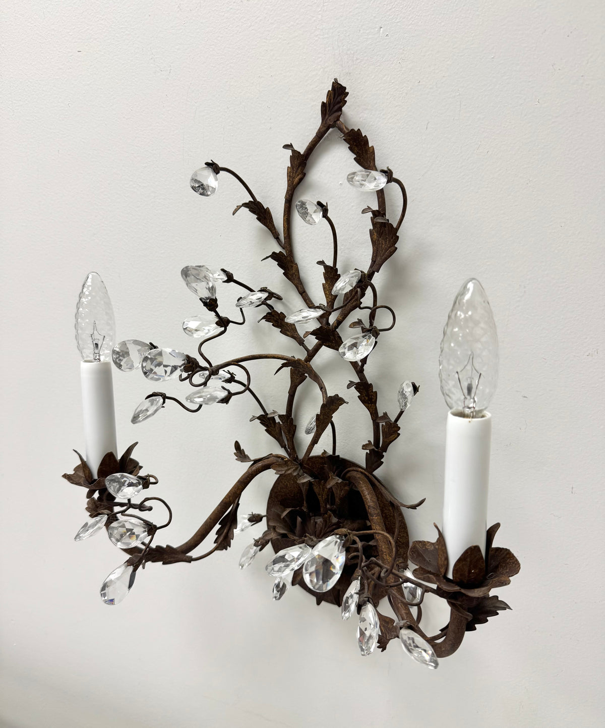 Bronze Vine Sconces with Crystals Set of 2