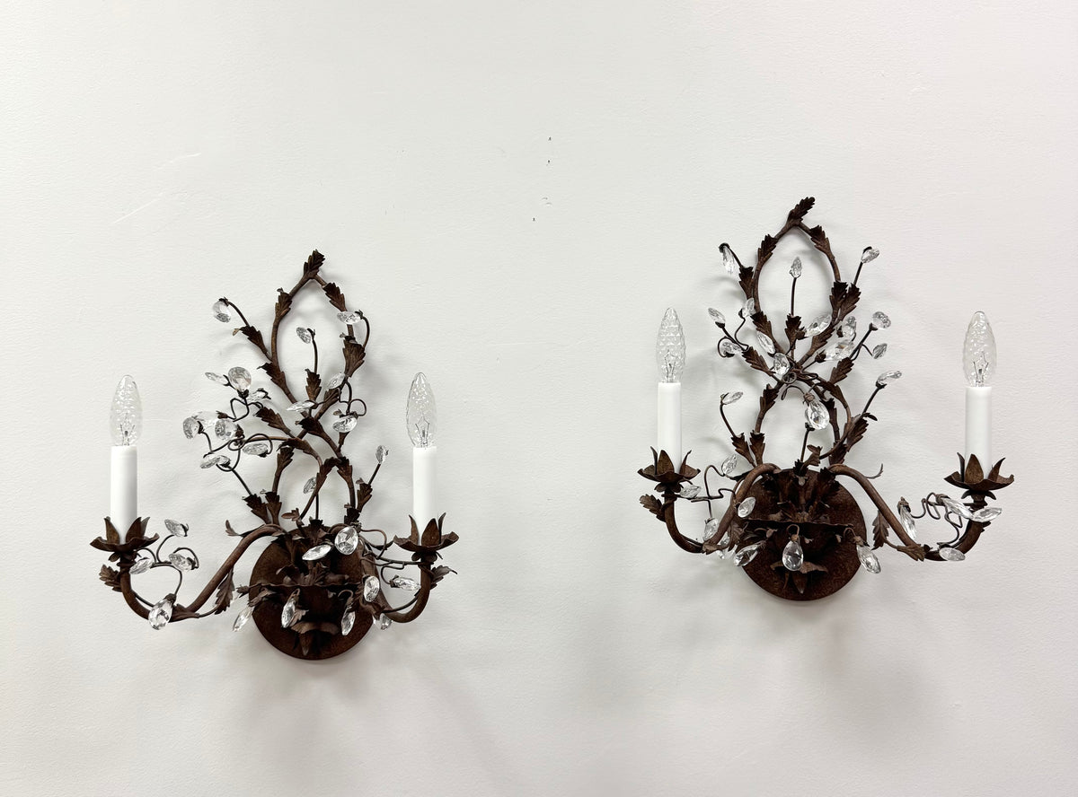 Bronze Vine Sconces with Crystals Set of 2