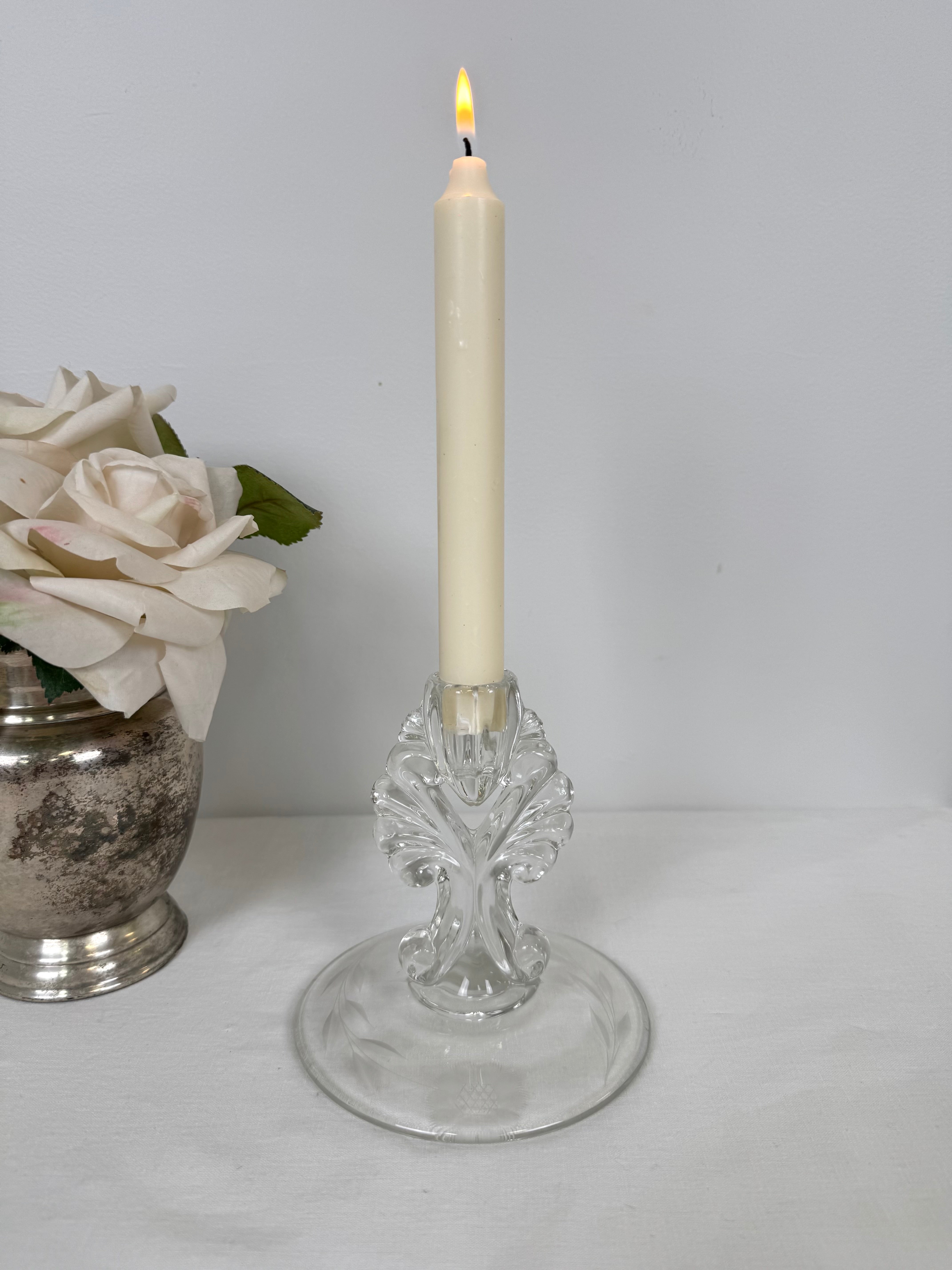 Vintage Cornflower Glass Candle Holder