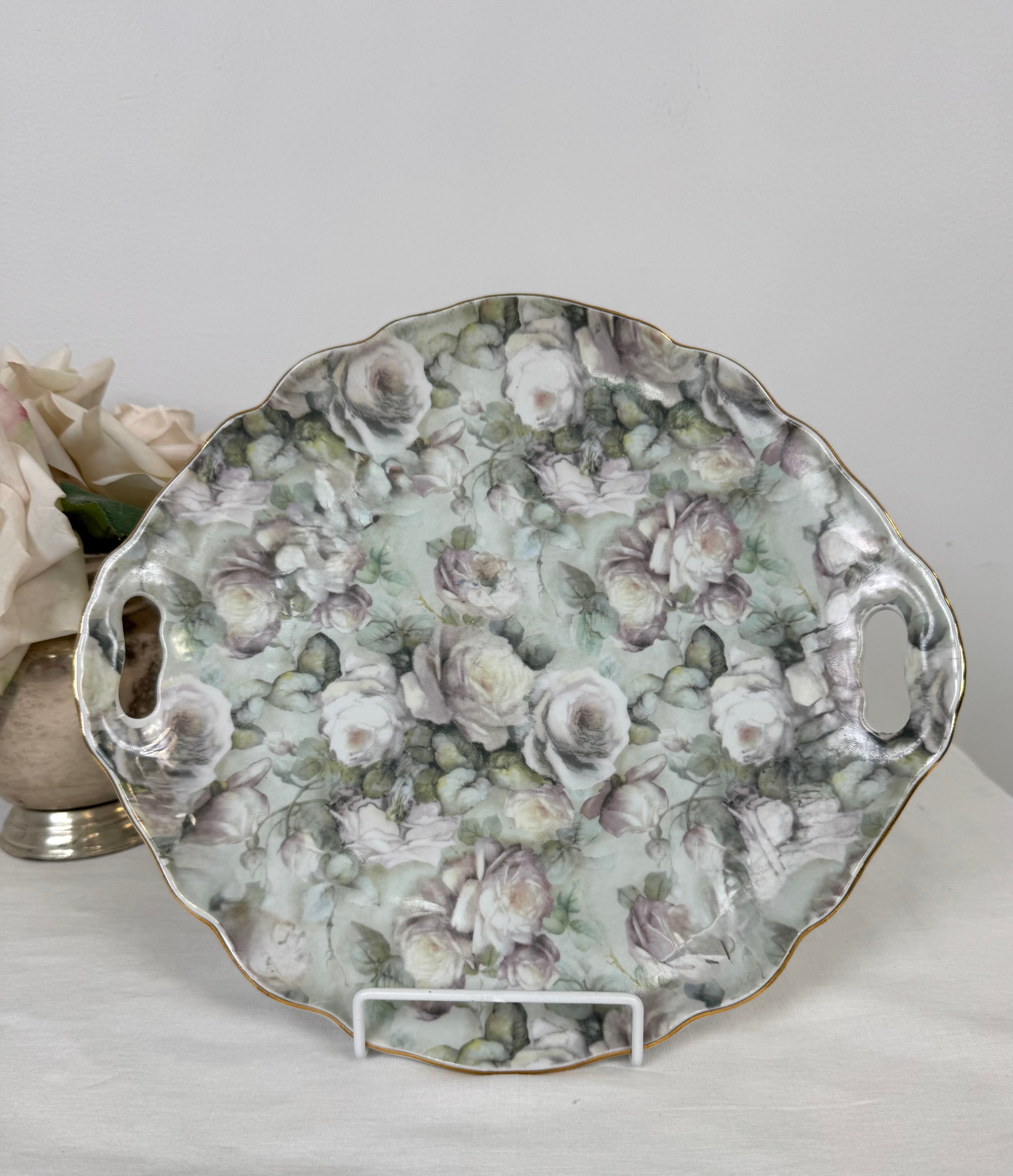 LIMOGES White Roses Cake Plate