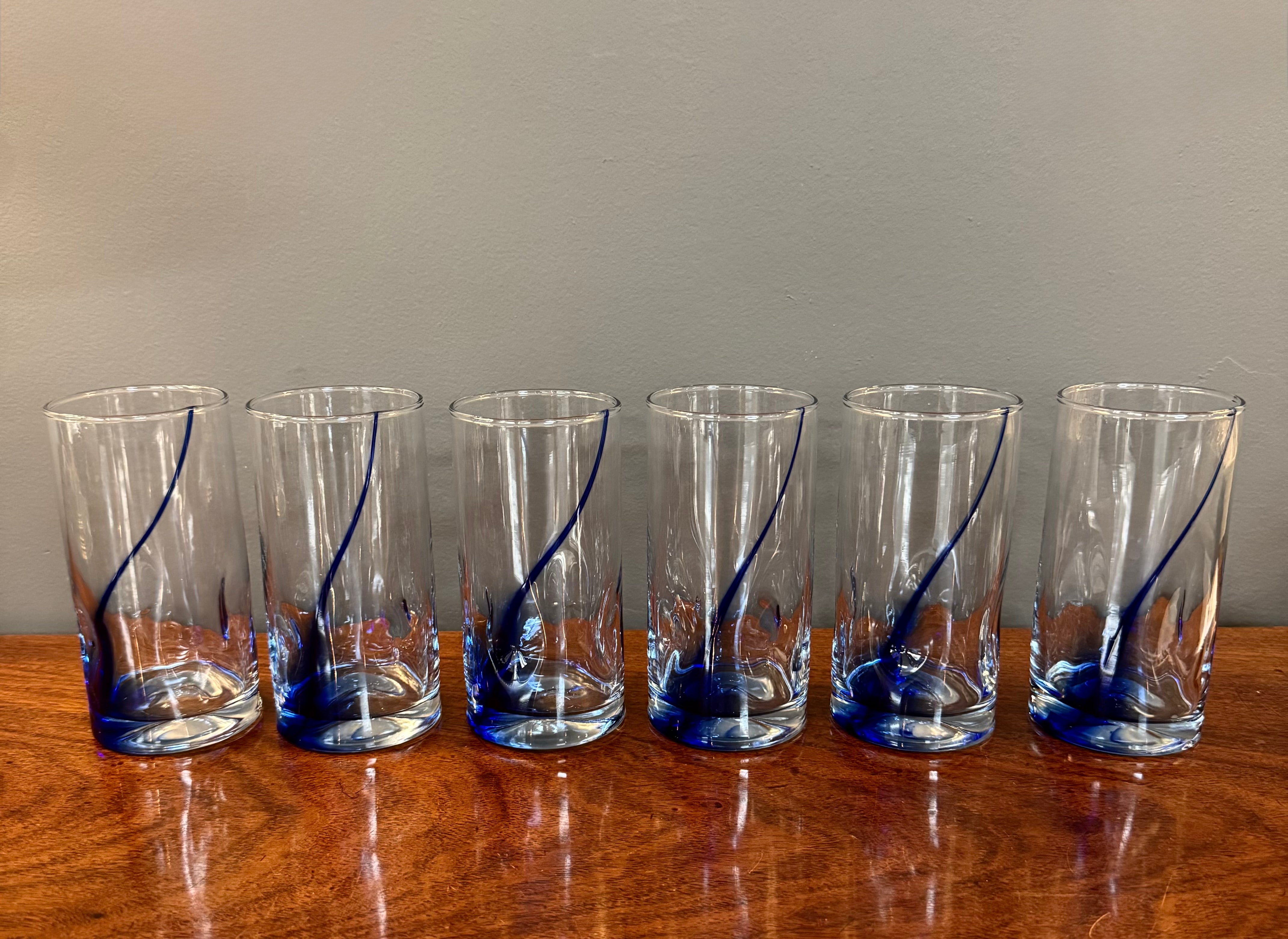 Vintage LIBBEY Blue Ribbon Glasses Set of
