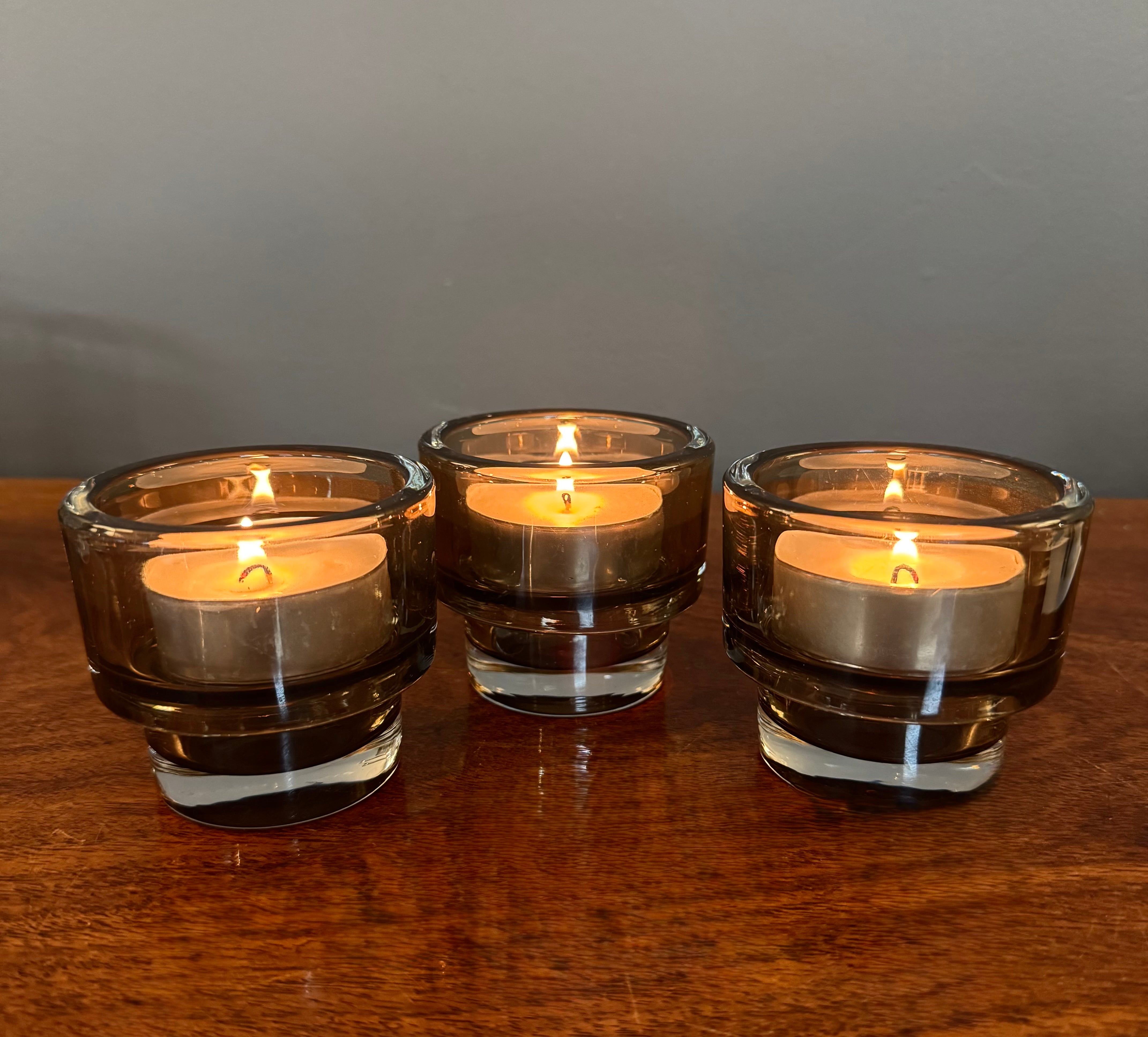 Vintage IKEA Smoked Glass Votive Holders Set of 3
