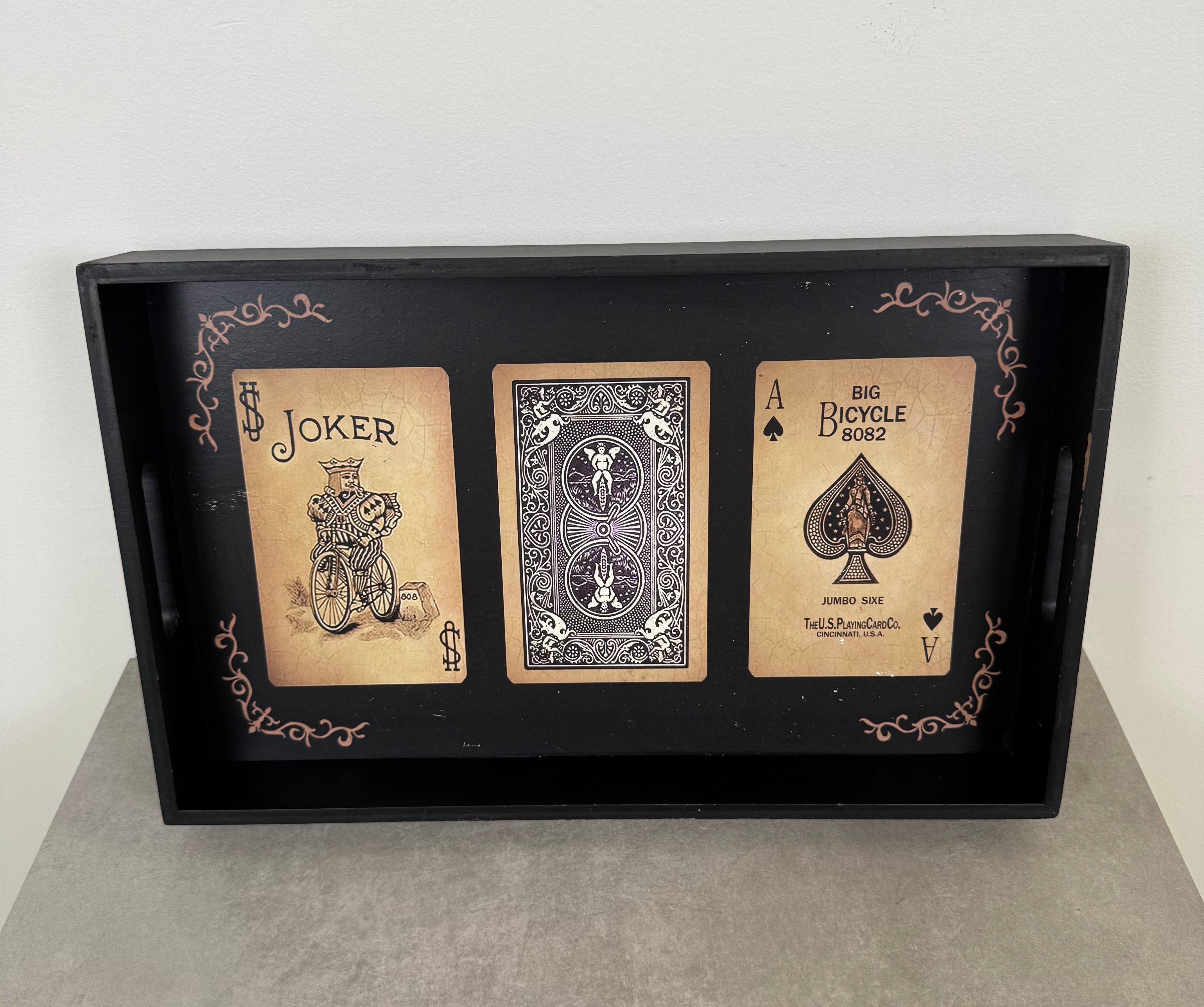 Black Wood Bicycle Cards Tray