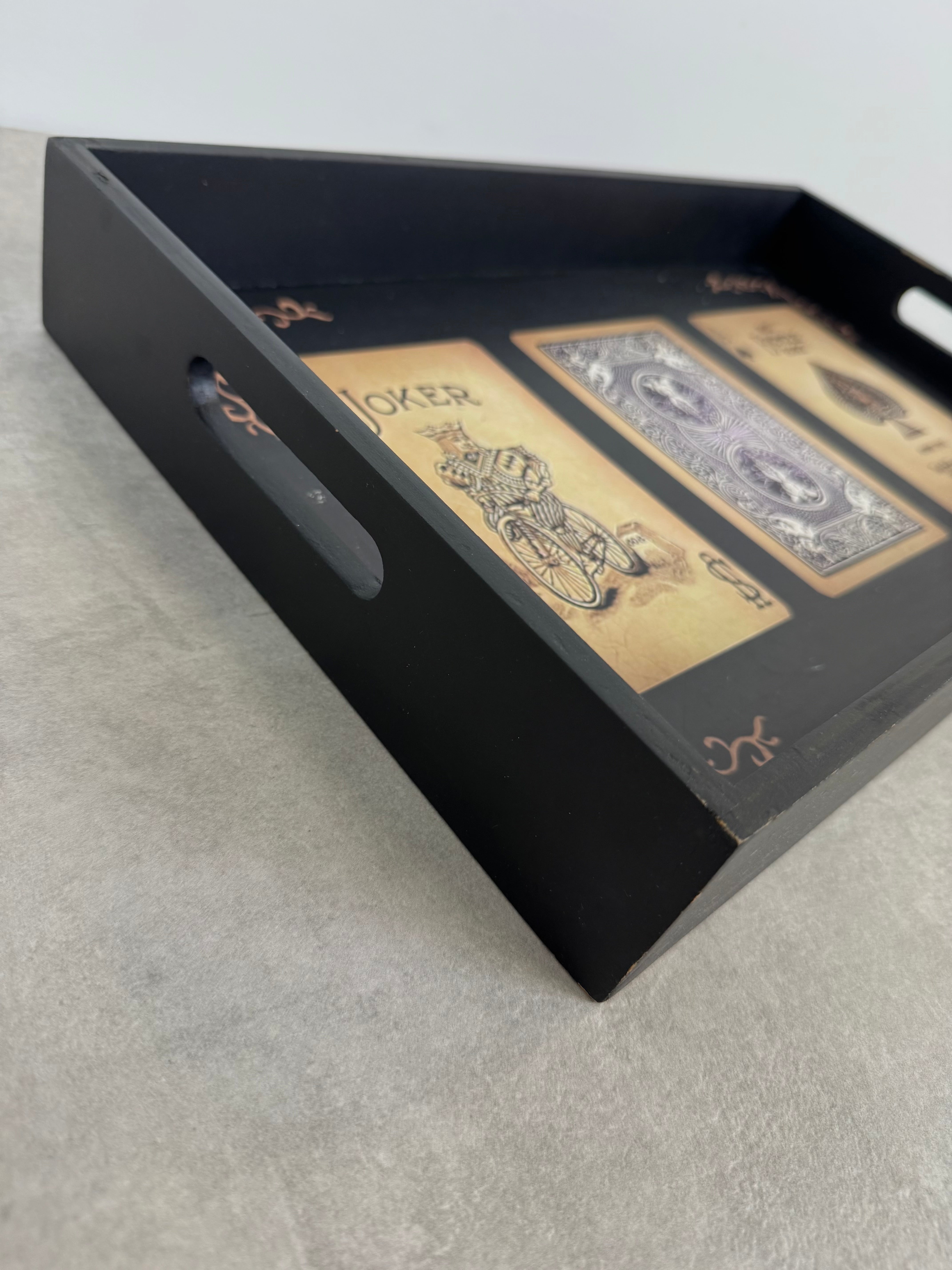 Black Wood Bicycle Cards Tray