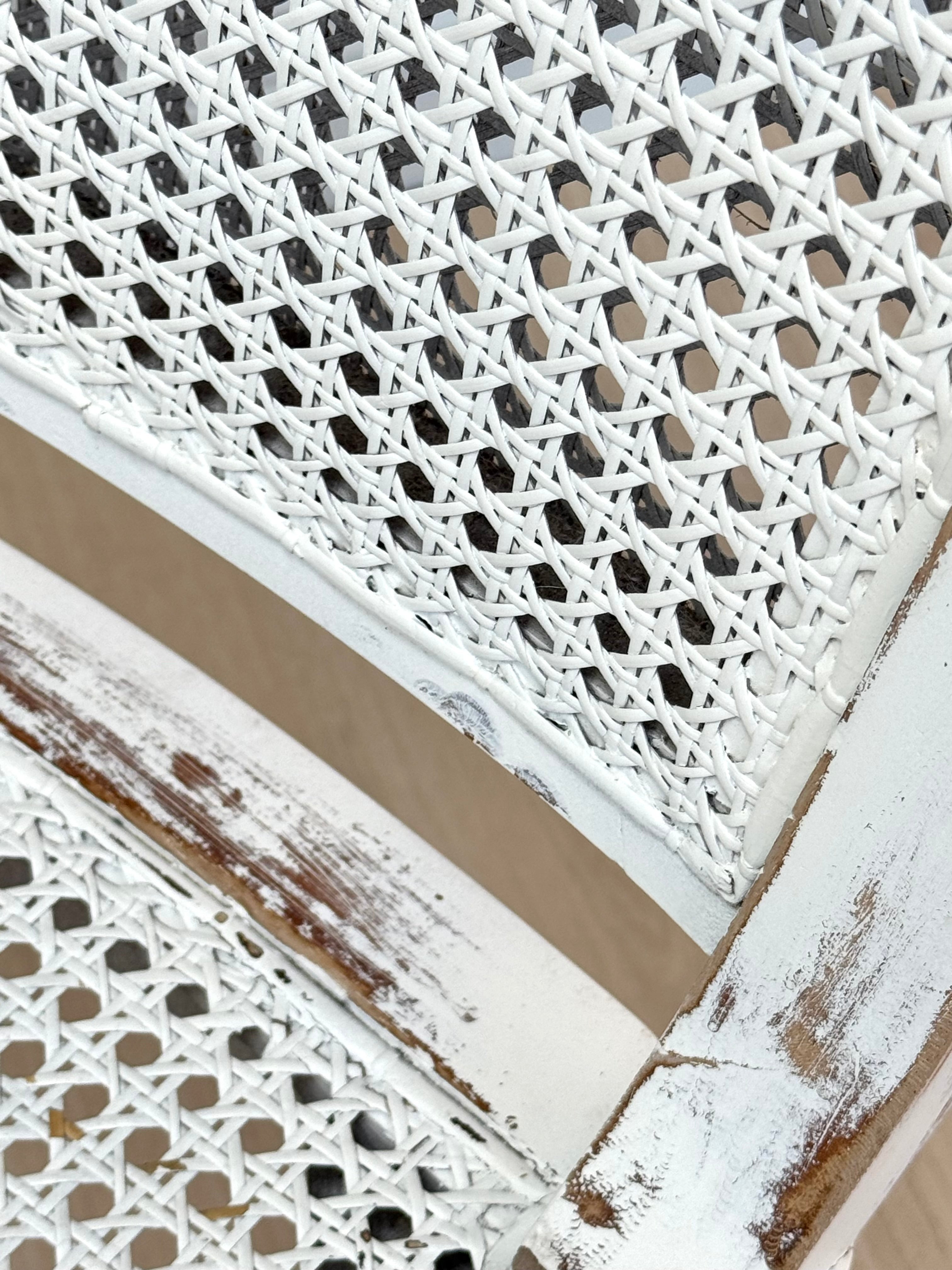 French Vintage Distressed White Cane Chair